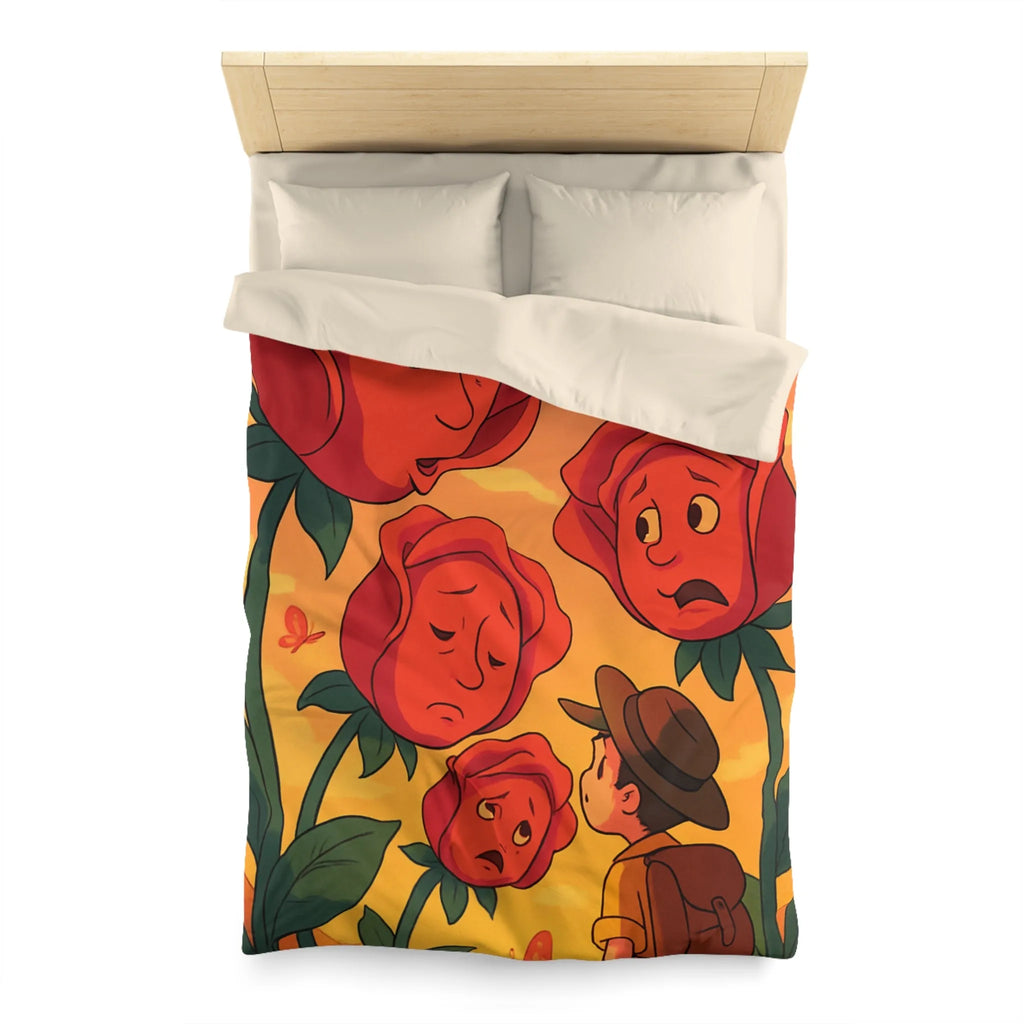 Housse de couette avec roses animées et papillons pour chambre douce et colorée