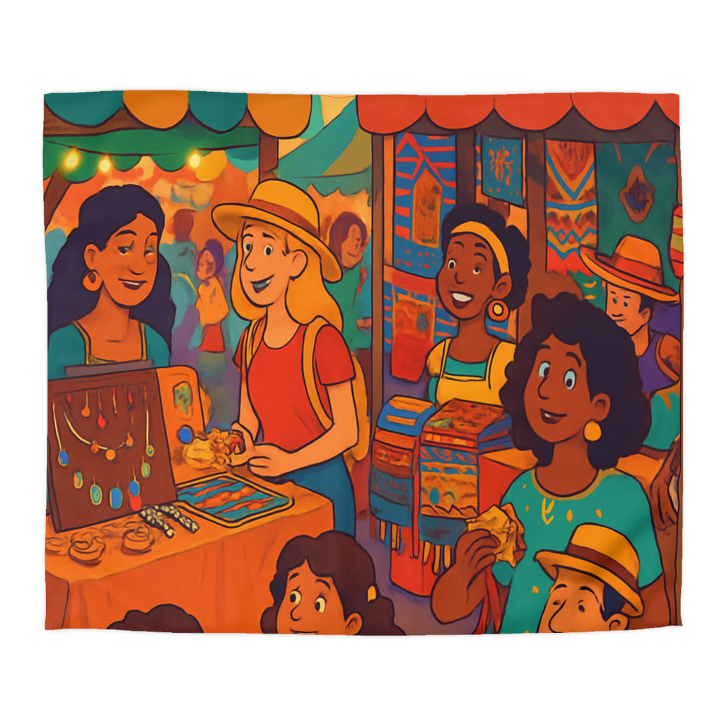 Housse de couette pour enfants avec design marché coloré de nuit animé et festif