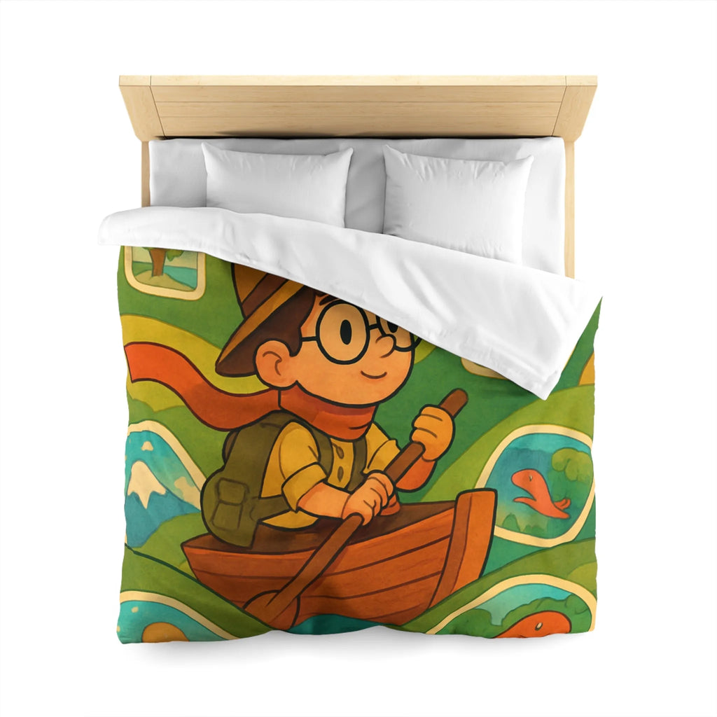 Housse de couette enfant aventure renversante explorateur en bateau et créatures mystiques