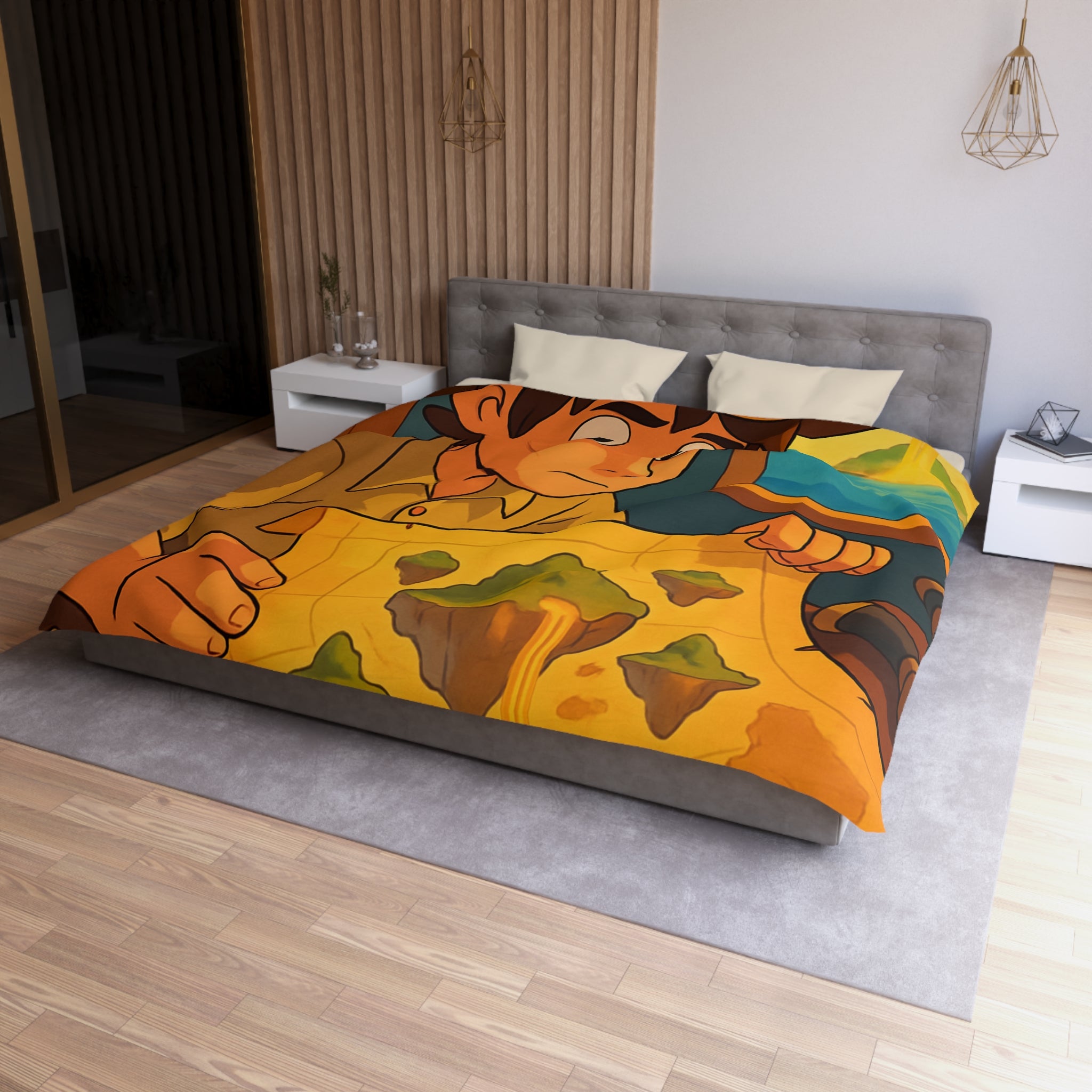 Housse de couette motif trésor aventure jungle carte montagne flotter chambre enfant