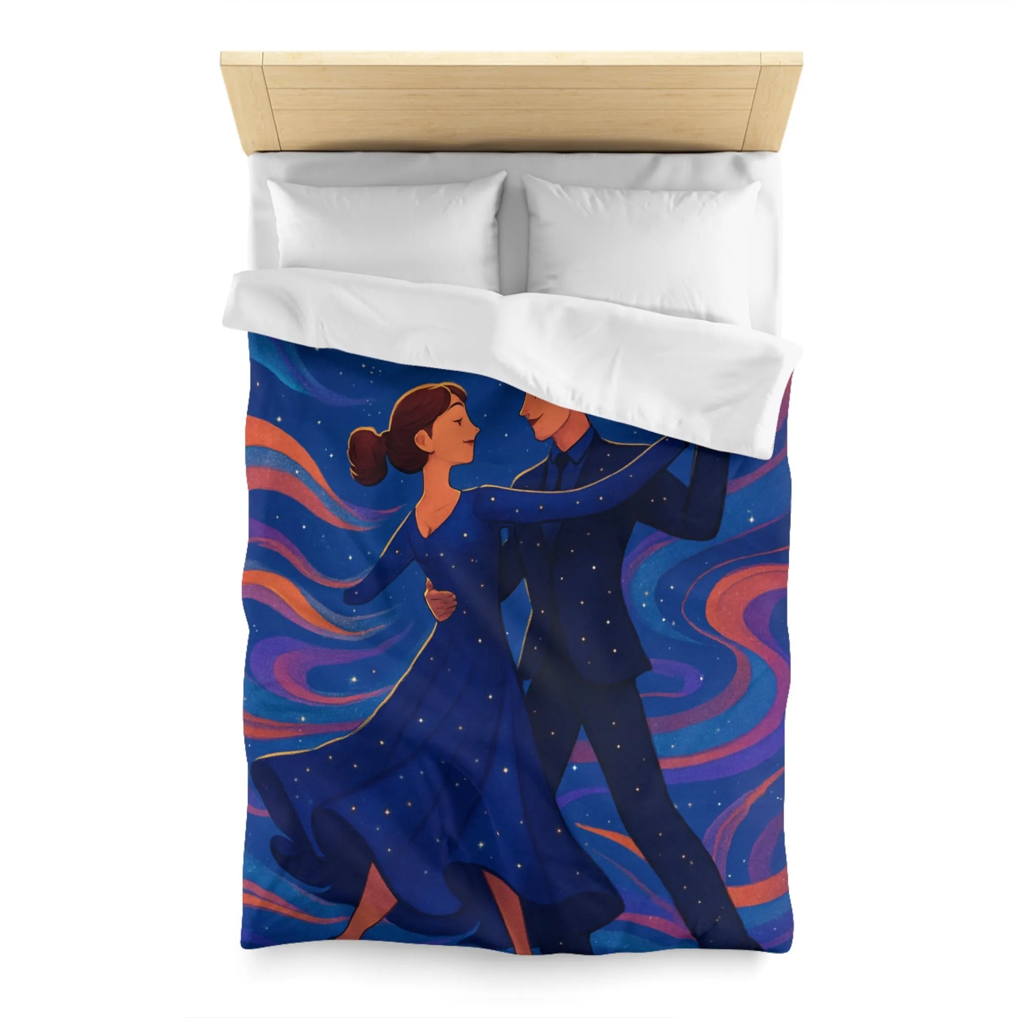 Housse de couette dansante sous la lune avec motif étoilé coloré et romantique