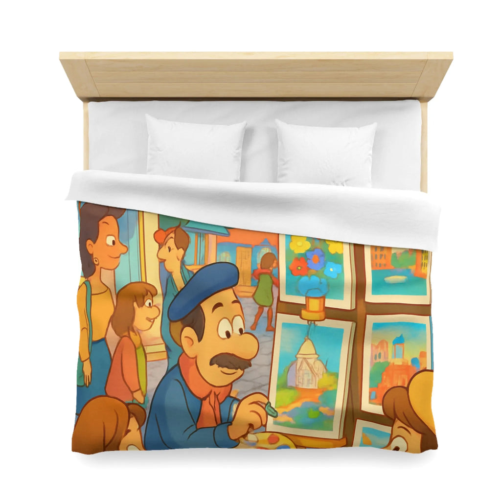 Housse de Couette Illustrée: Scène Parisienne Peintre et Moulin Rouge Enfants