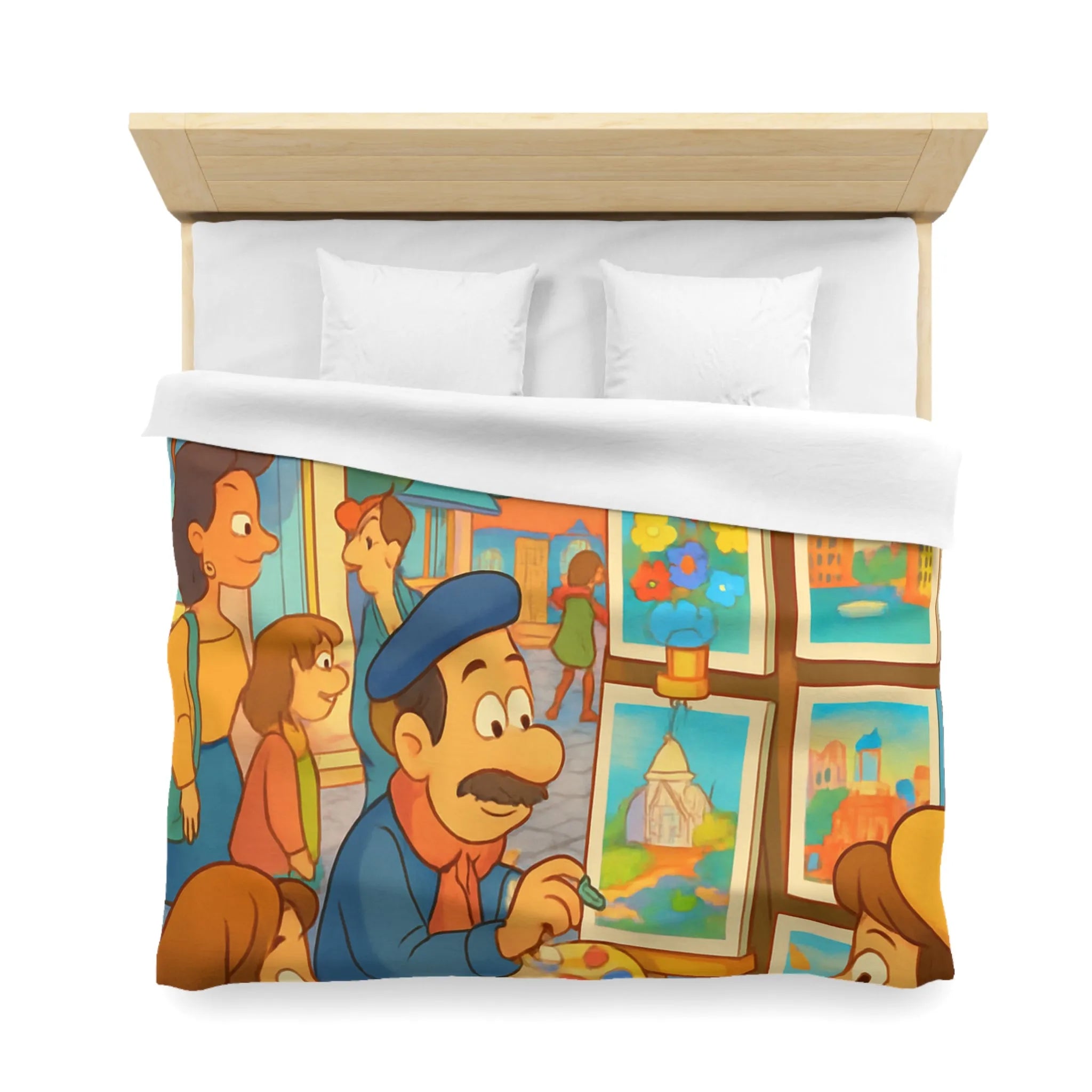 Housse de Couette Illustrée: Scène Parisienne Peintre et Moulin Rouge Enfants