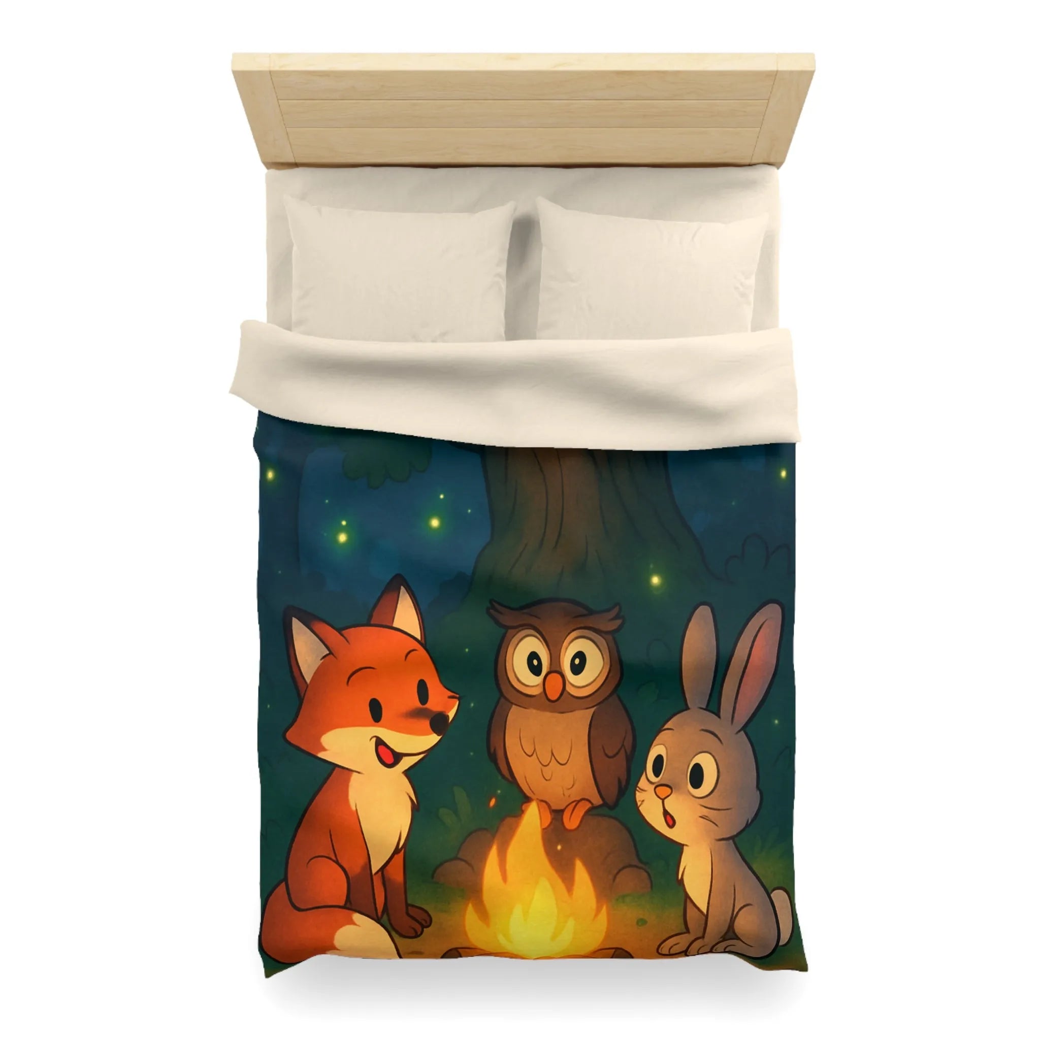 Housse de couette forêt mystique animaux autour du feu sous ciel étoilé magique