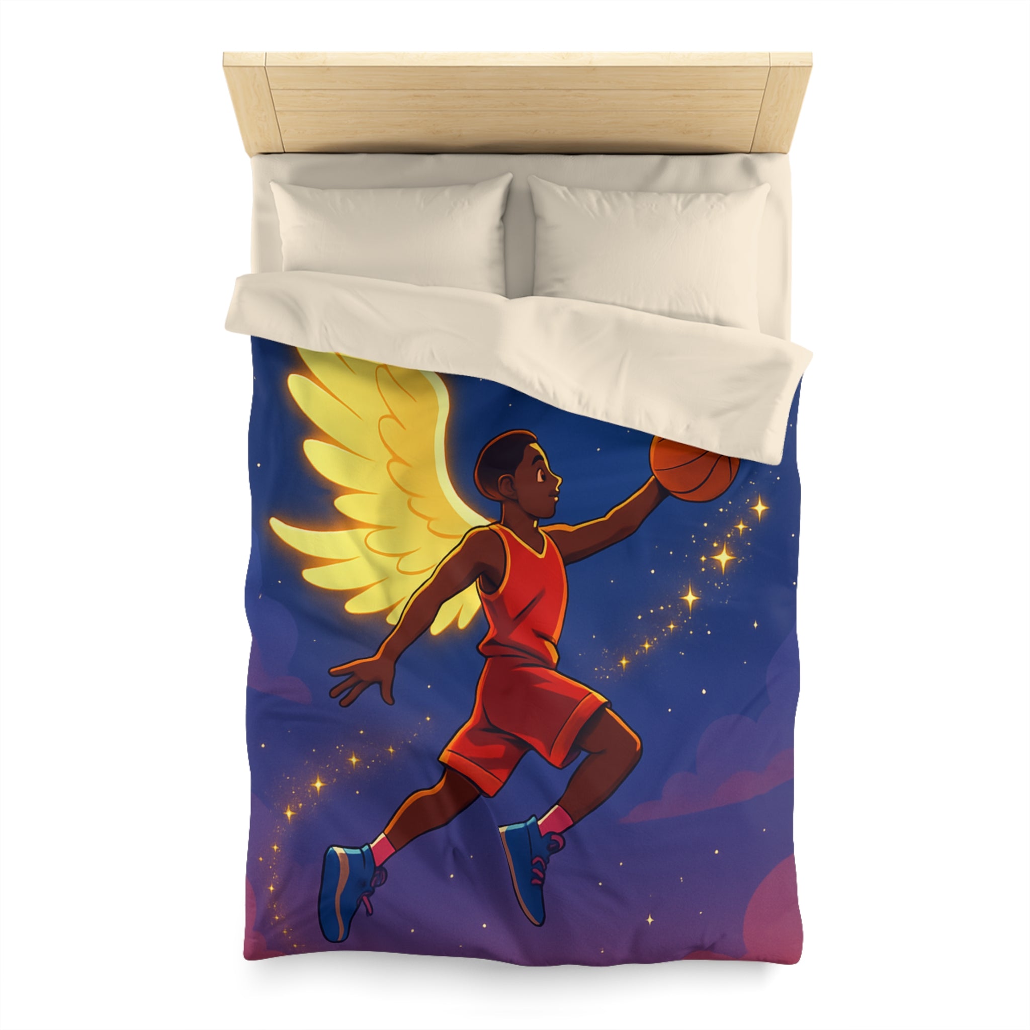 Housse de Couette Unique Baskets d'Ange Volant au Clair de Lune Étoilé