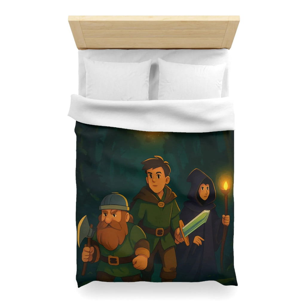 Housse de couette aventure épique forêt pour enfants avec personnages et anneau magique