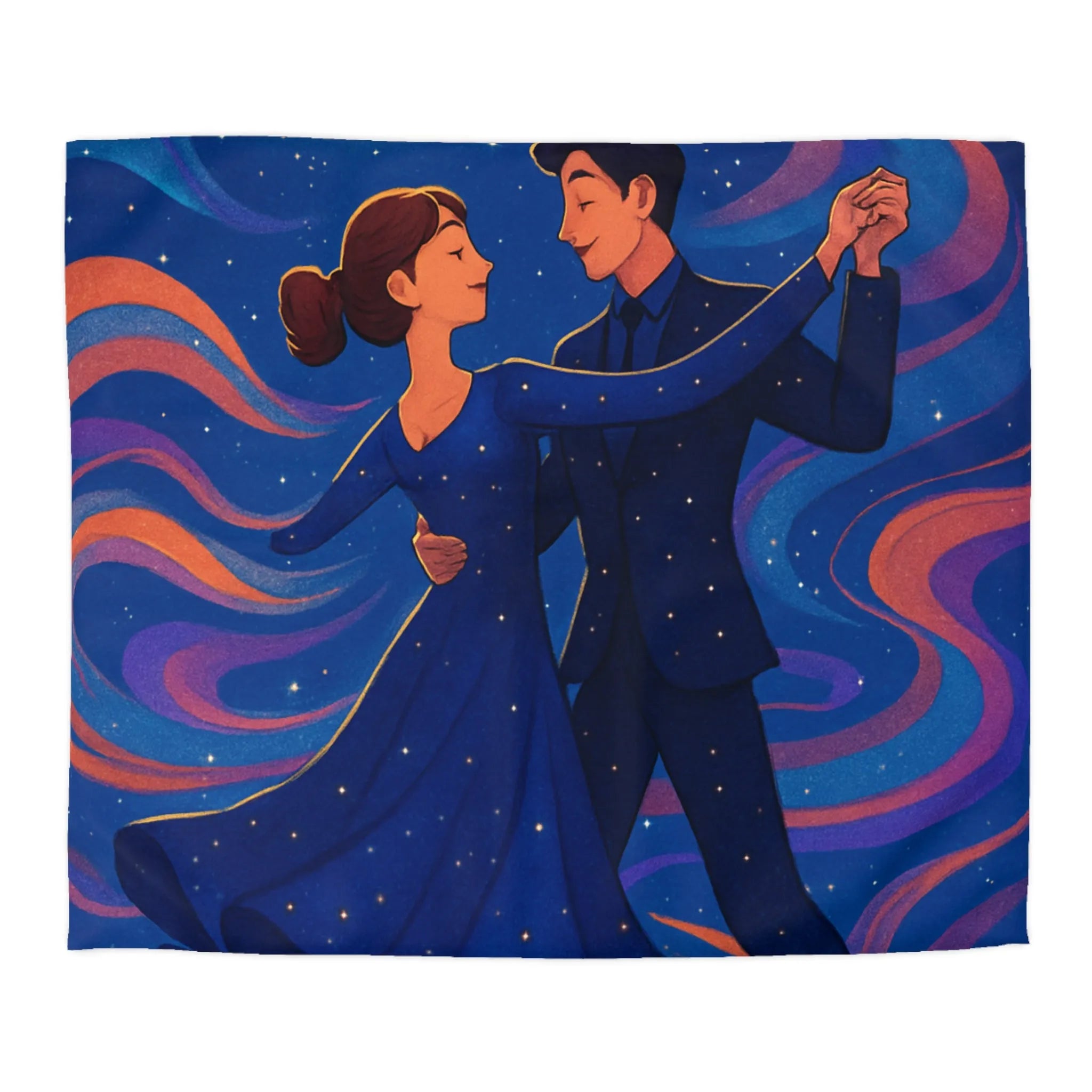 Housse de couette dansante sous la lune avec motif étoilé coloré et romantique