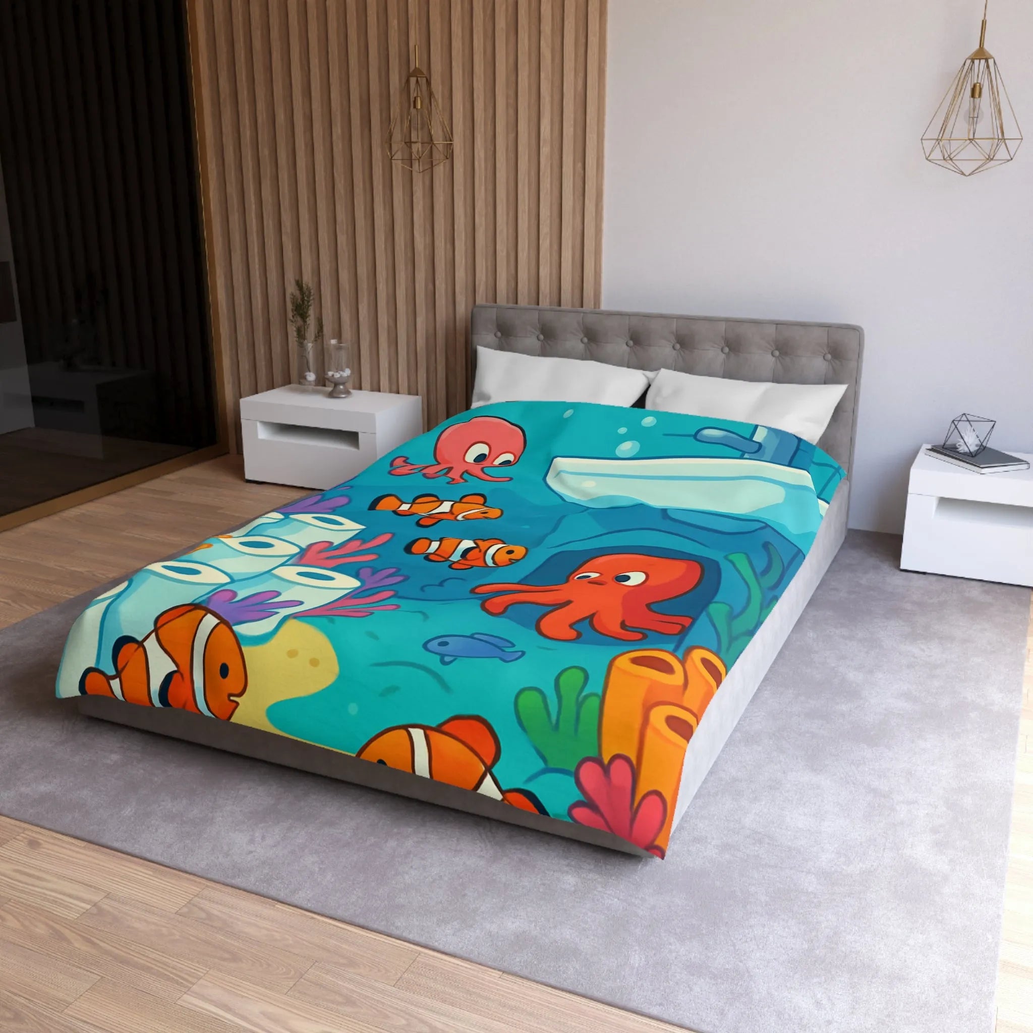 Décoration marine ludique pour votre chambre, housse de couette en océan coloré