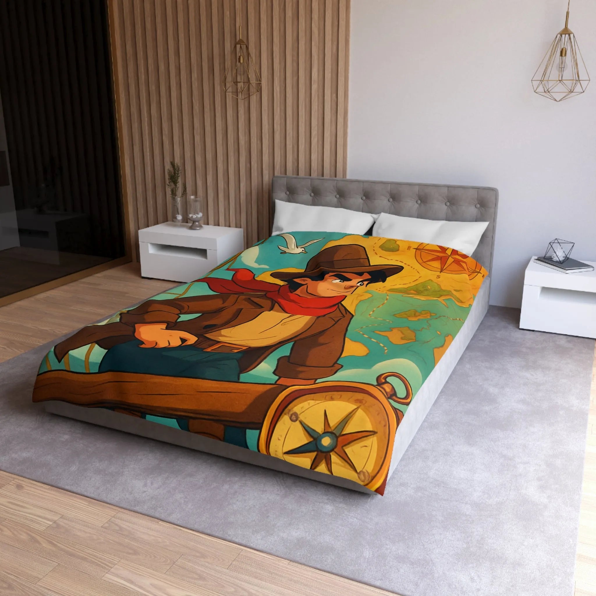 Aventure en Haute Mer avec Explorateur et Carte au Trésor, Housse de Couette Unique