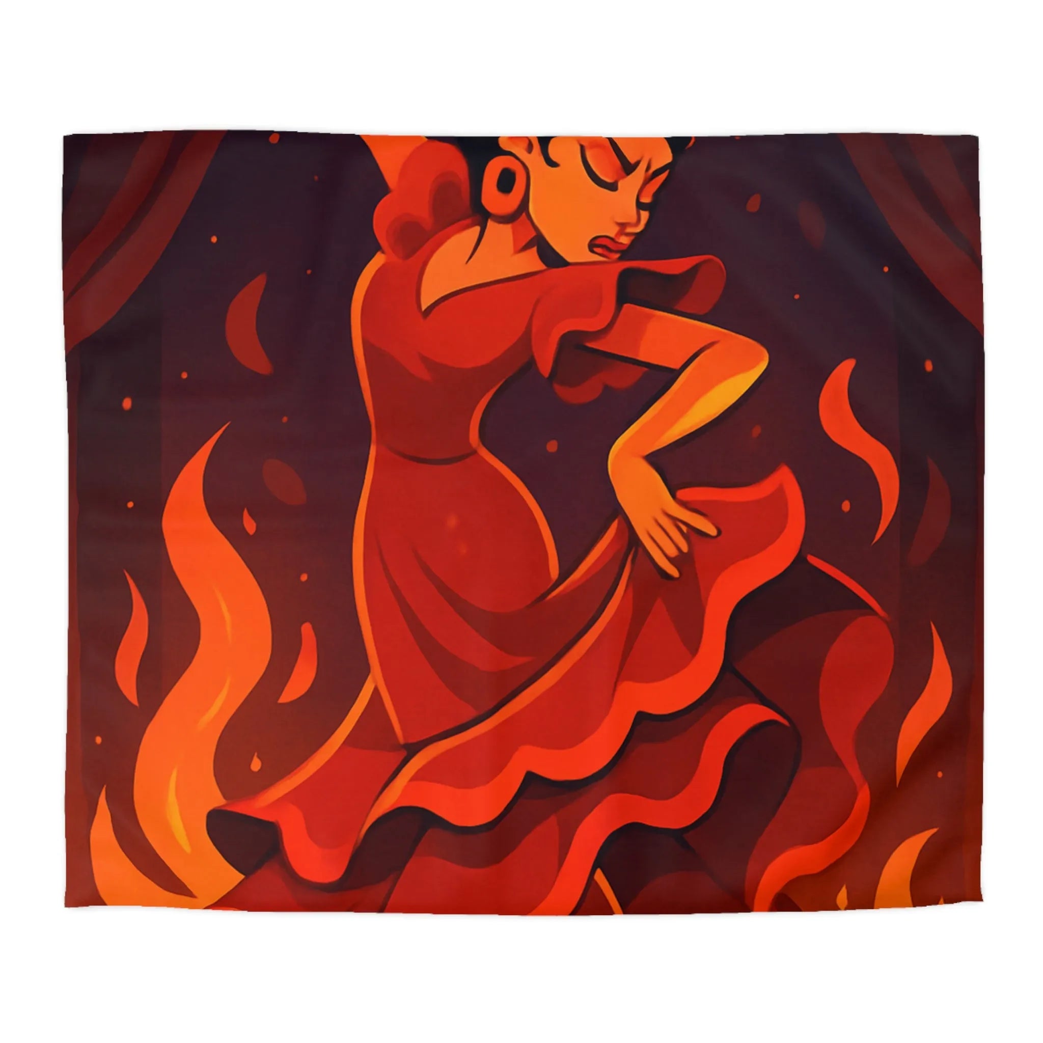 Envoûtante danseuse flamenco rouge intense, ambiance chaleureuse, lanternes et pétales dispersés.