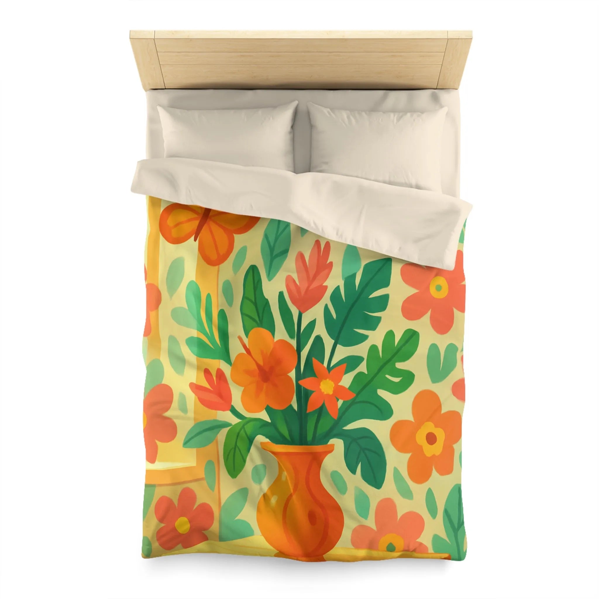 Housse de couette colorée avec fleurs tropicales et papillons pour chambre lumineuse