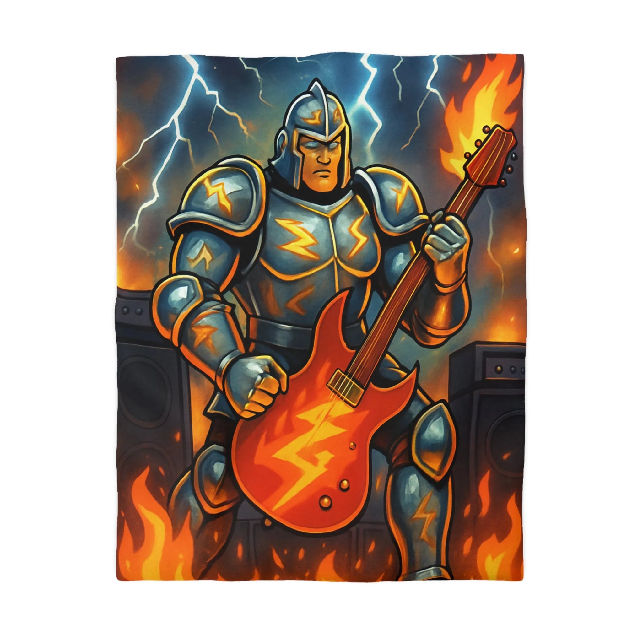 Housse de couette guerrier électrique avec guitare enflammée pour chambre rock intense