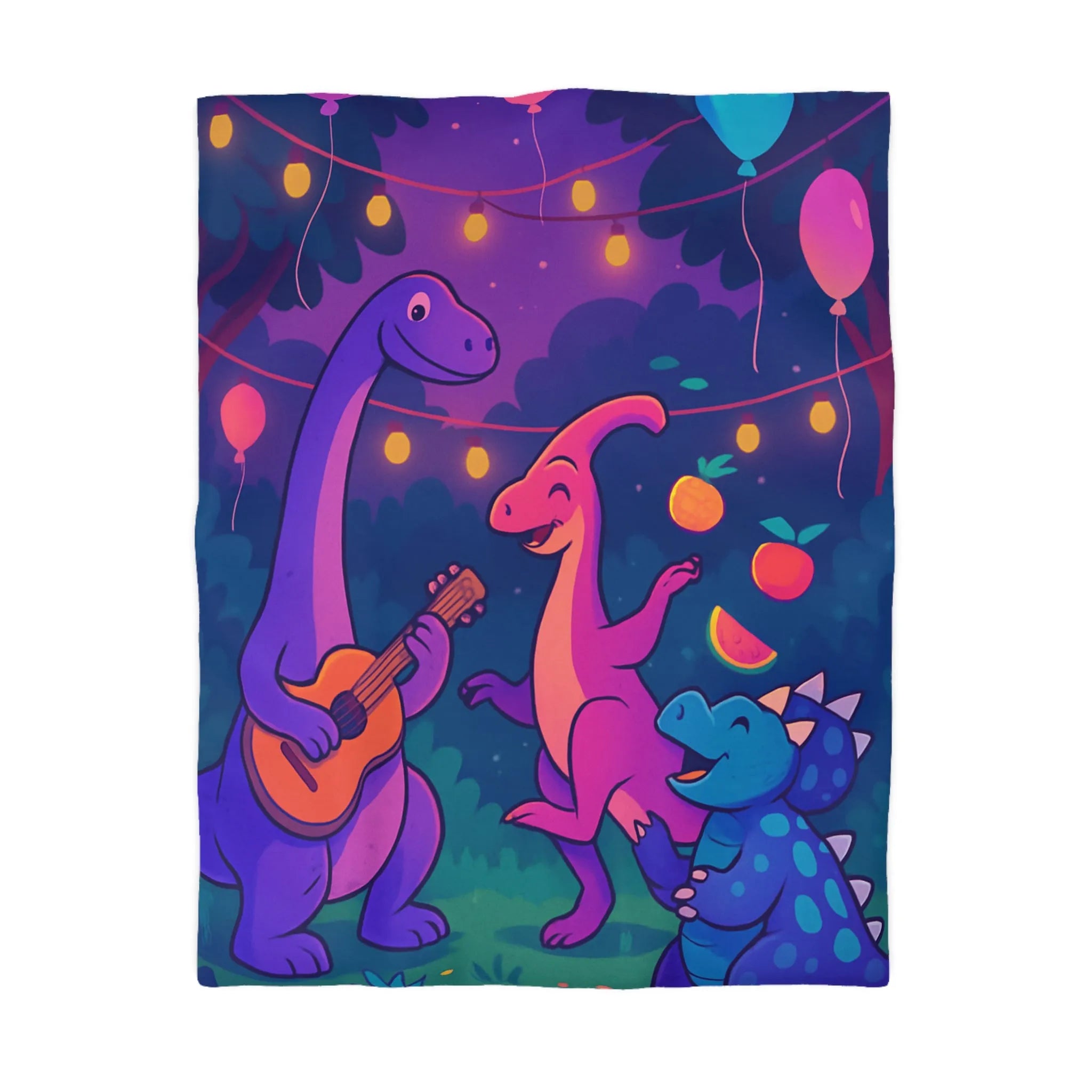 Housse de couette enfants avec dinosaures joyeux et ballons colorés pour chambre ludique