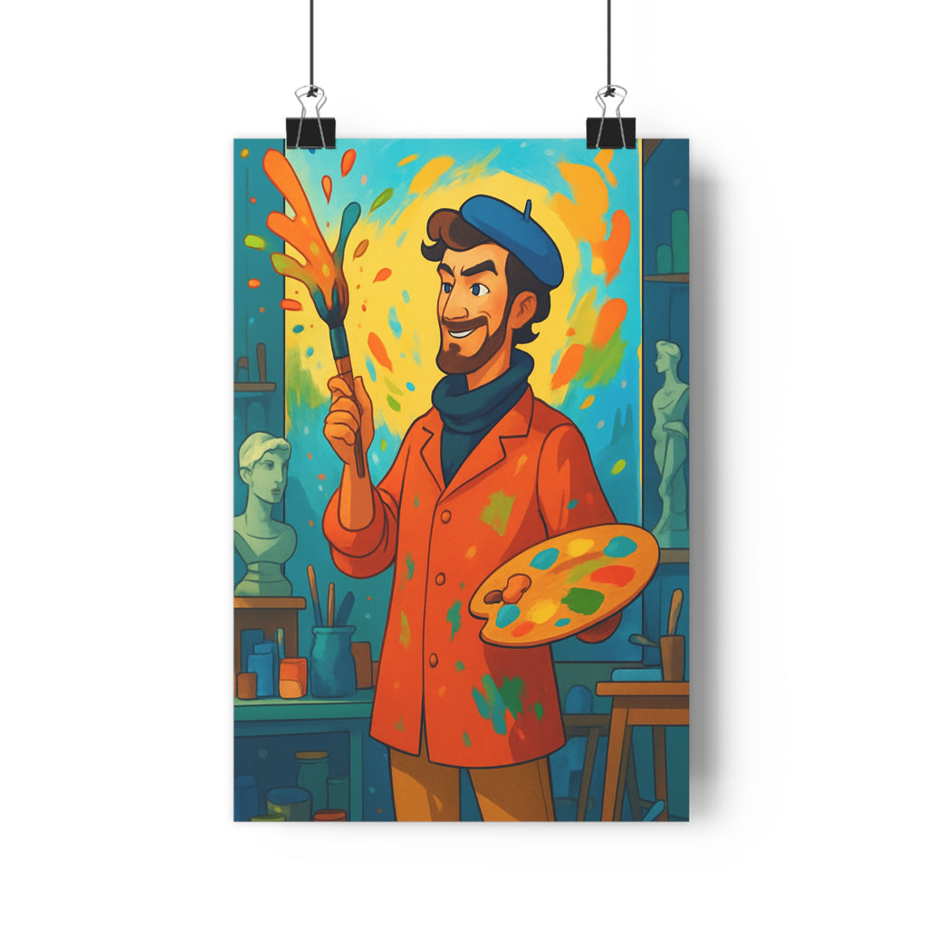 Poster décoratif artistique cartoon bleu orange jaune joyeux créatif salon chambre bureau ambiance énergie