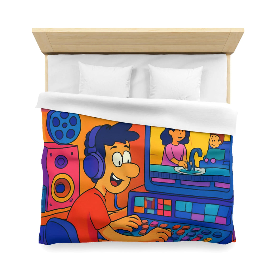 Housse de couette colorée avec illustrations joyeuses pour chambre d'enfant moderne et ludique