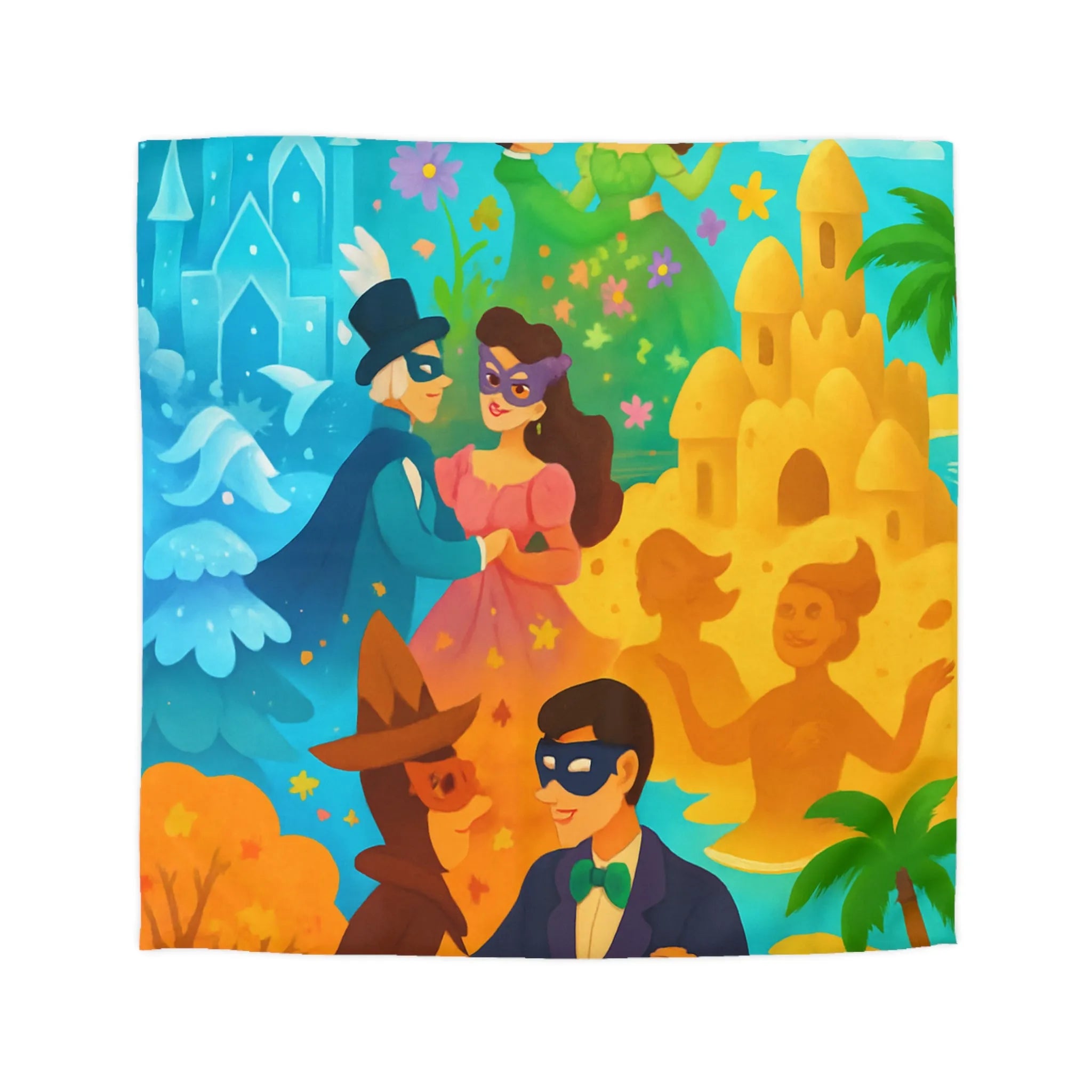 Housse de couette féerique avec papillons, fleurs et châteaux pour chambre colorée