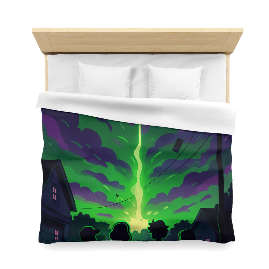 Housse de couette pour chambre avec ciel nocturne mystérieux et silhouettes d'enfants