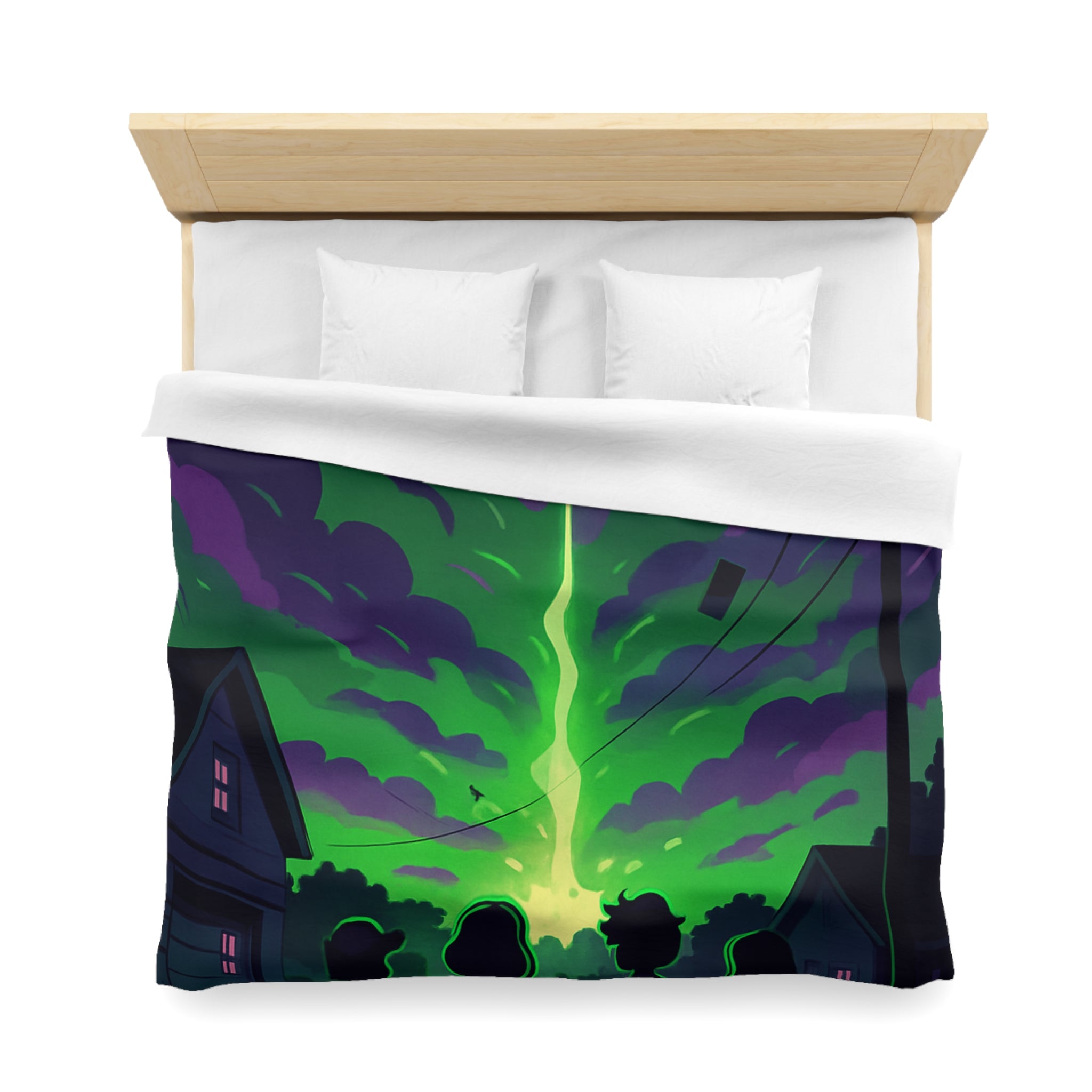 Housse de couette pour chambre avec ciel nocturne mystérieux et silhouettes d'enfants