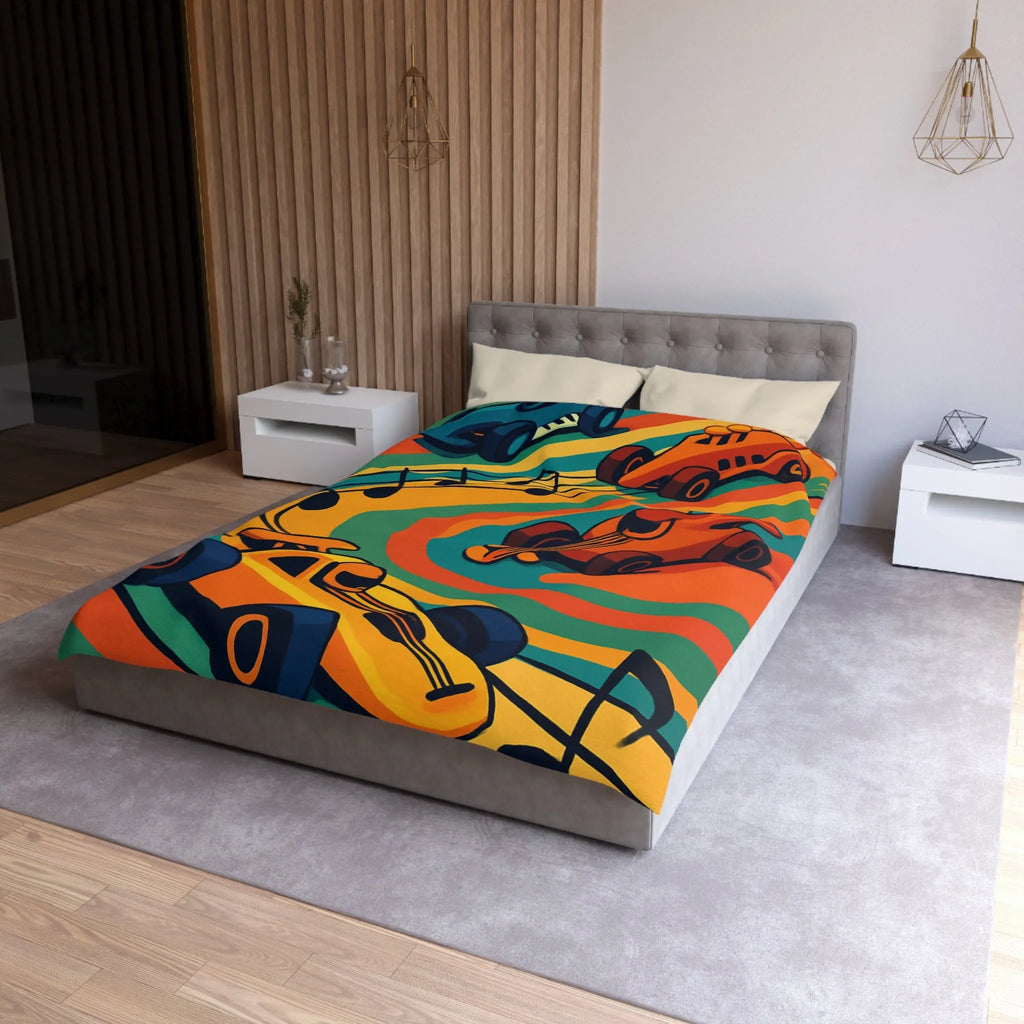 Housse de Couette Course Voitures Musique Vibrante pour Chambre Enfant Thème Animation