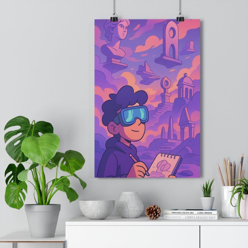 Poster décoratif violet rose anime aventure onirique salon chambre bureau rêveur créatif inspirant créatif