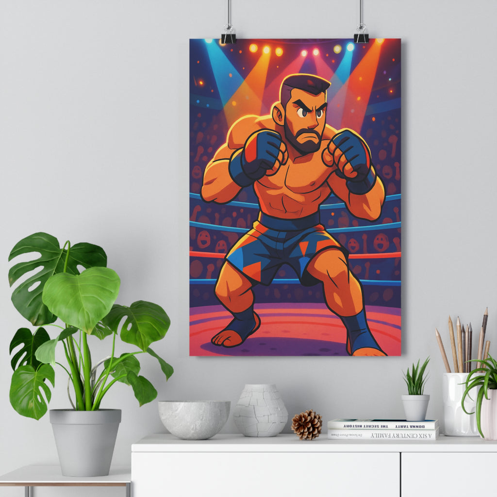 Poster décoratif animé athlète musclé dynamique bleu orange rouge chambre énergie électrique vibrant moderne