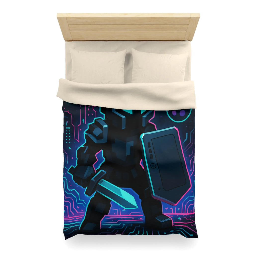 Housse de Couette avec Guerrier Pixel Art et Éléments Numériques Lumineux Nocturnes