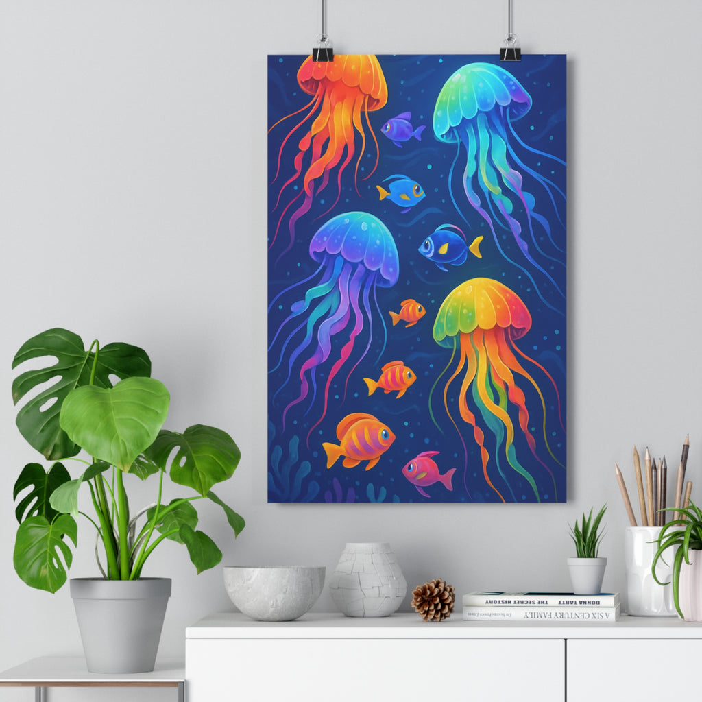 Poster décoratif artistique vibrant bleu orange vert joyeux salon chambre bureau océan moderne ambiance