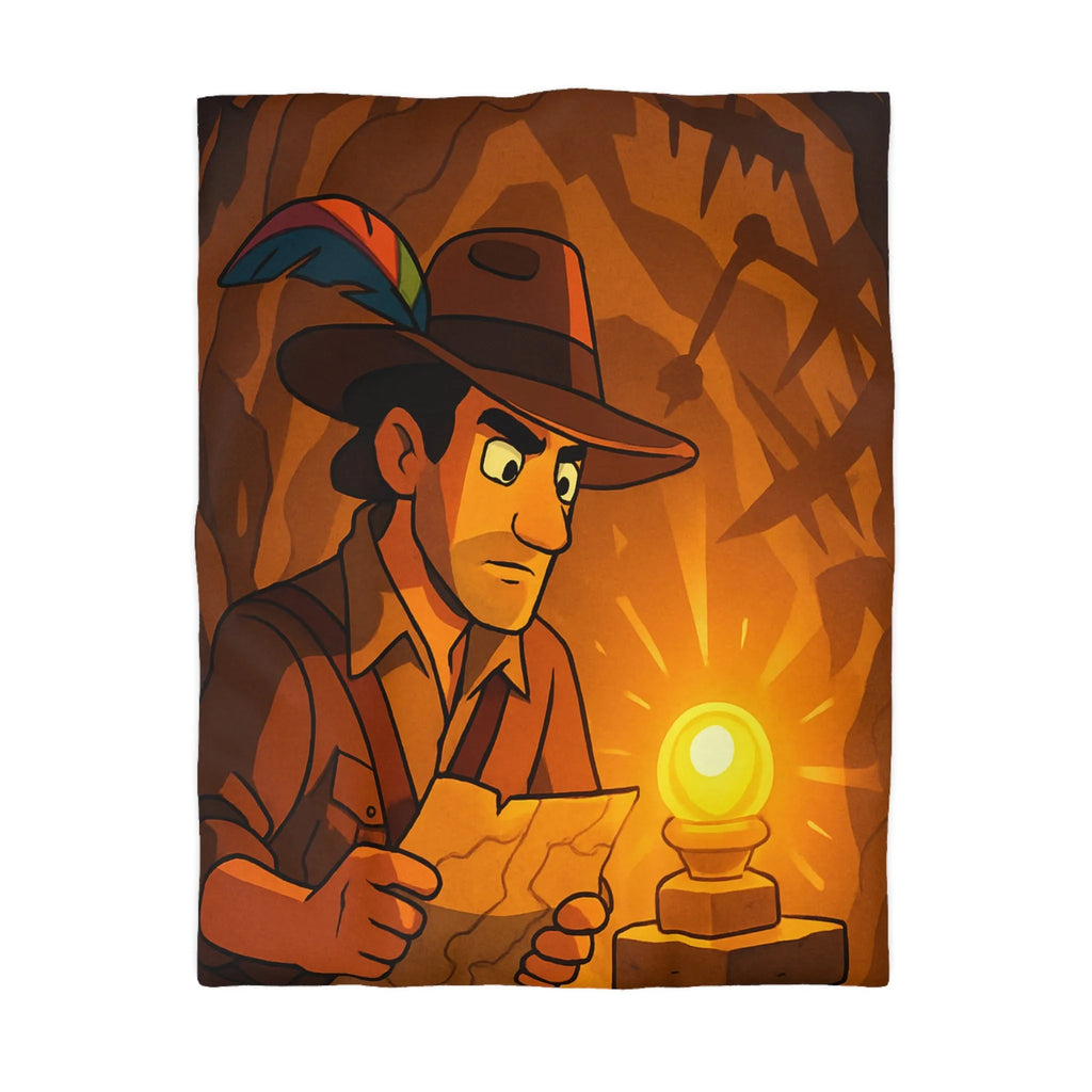Housse de couette exploration mystérieuse avec lumière dorée et carte ancienne