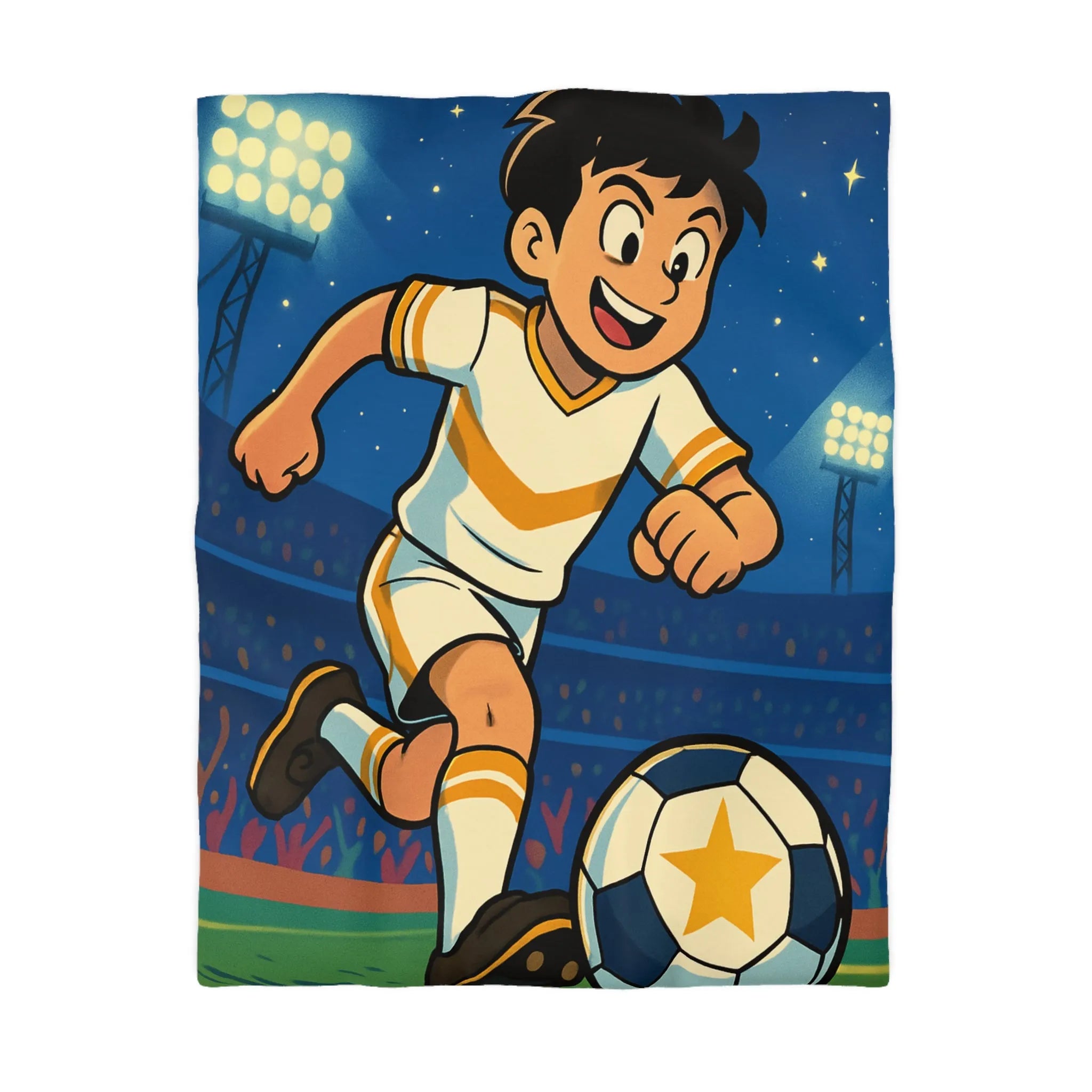 Housse de couette enfant avec joueur de foot stylisé sous ciel étoilé vibrant