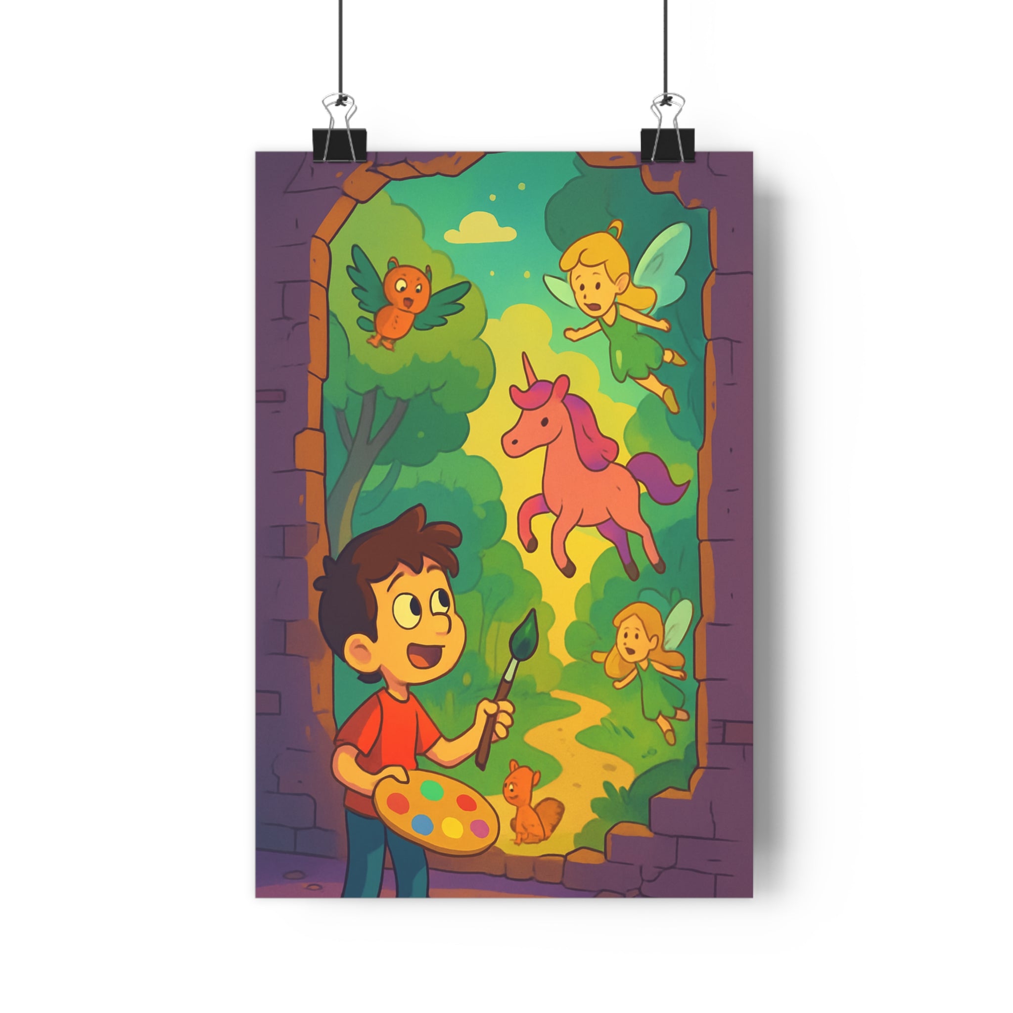Poster décoratif magique illusion fantaisie couleurs vives cartoon chambre enfant joyeux créatif vibrant fantaisiste