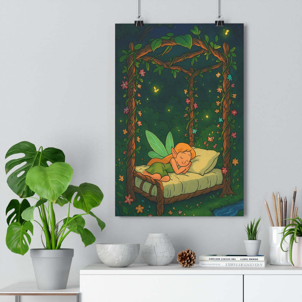 Poster décoratif enchanté vert doré féerique magique forêt chambre nature paisible mystérieux floral lumineux