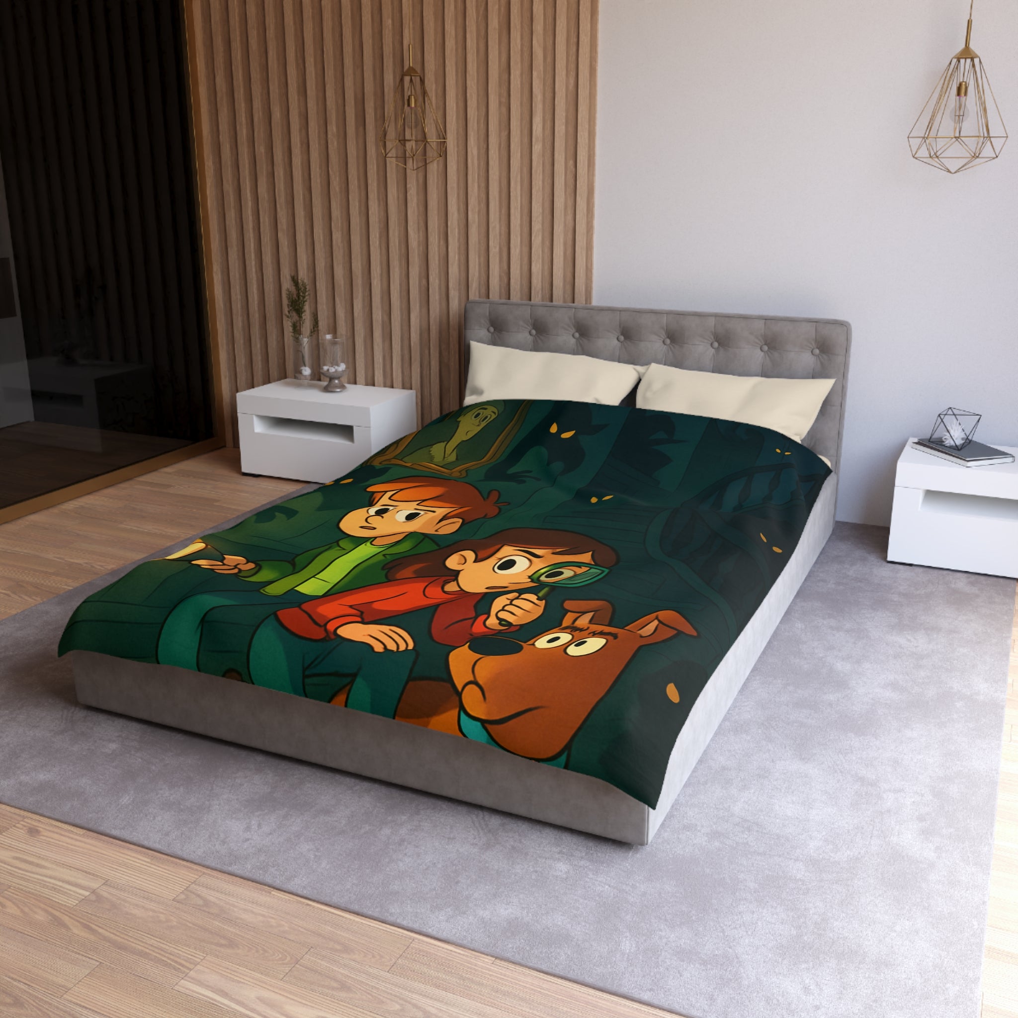Housse de Couette Mystère Enfantine avec Chien Détective et Enfants Explorateurs