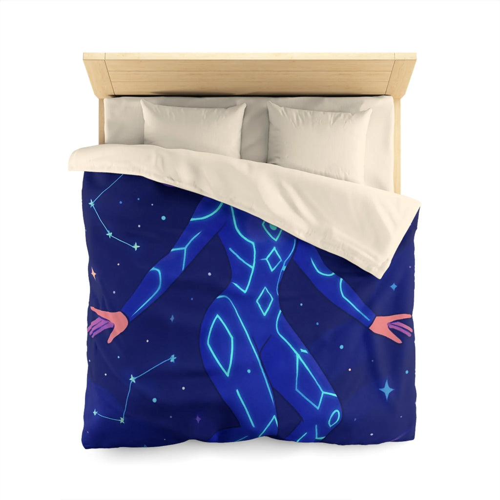 Housse de couette avec motif de personnage en combinaison spatiale et étoiles filantes