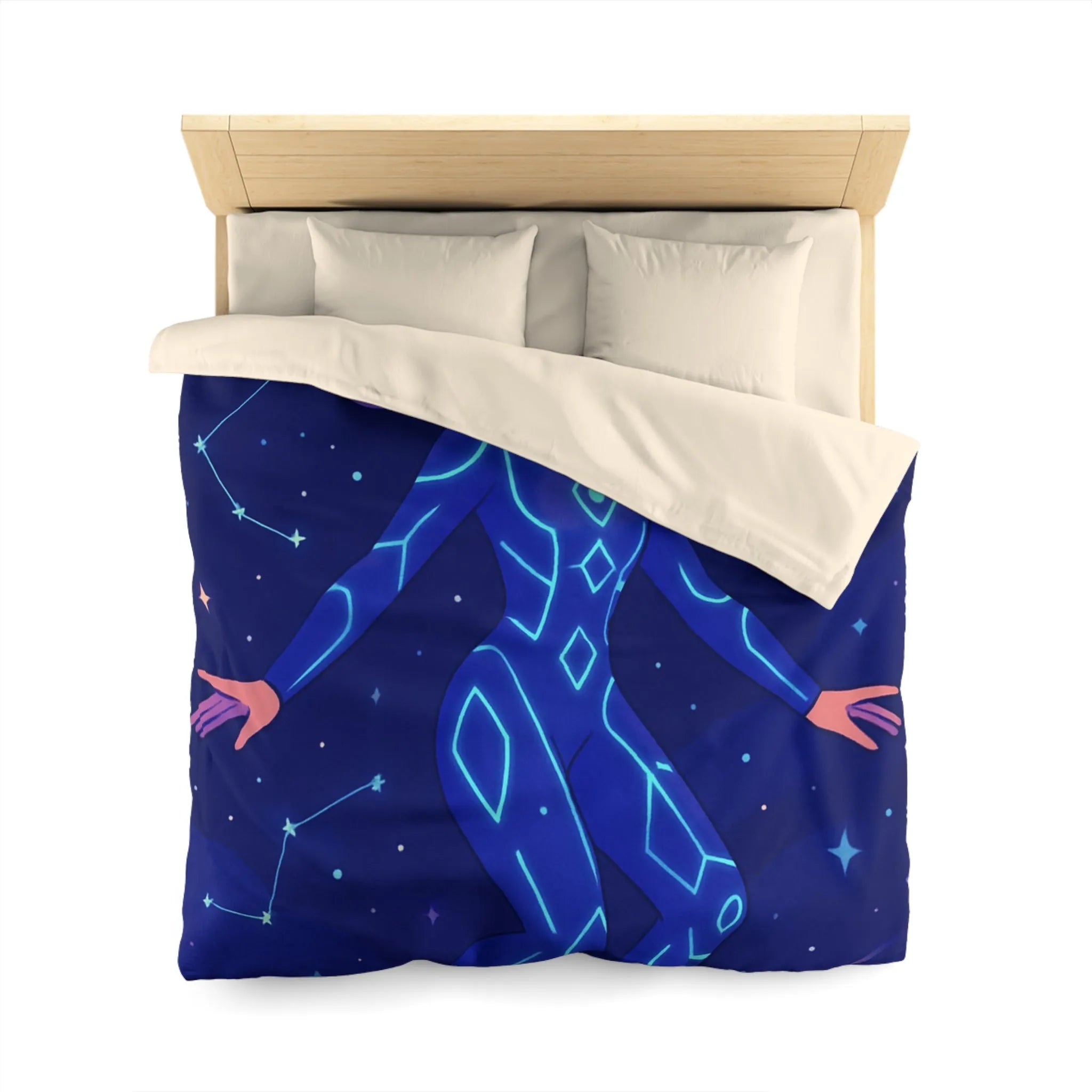 Housse de couette avec motif de personnage en combinaison spatiale et étoiles filantes
