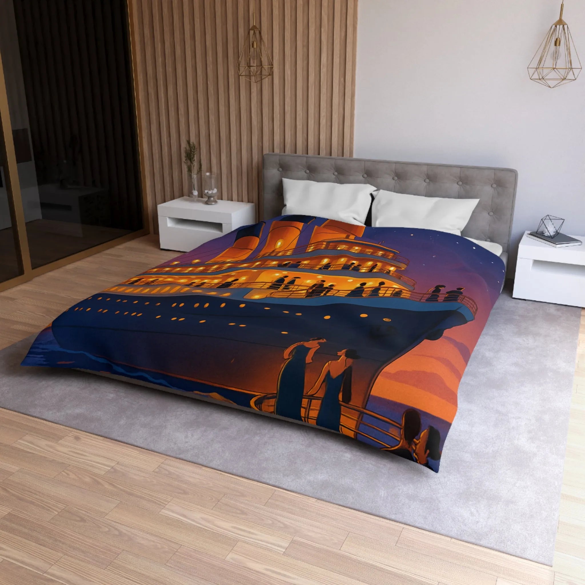 Douce soirée étoilée sur un paquebot illuminé naviguant sur des eaux calmes