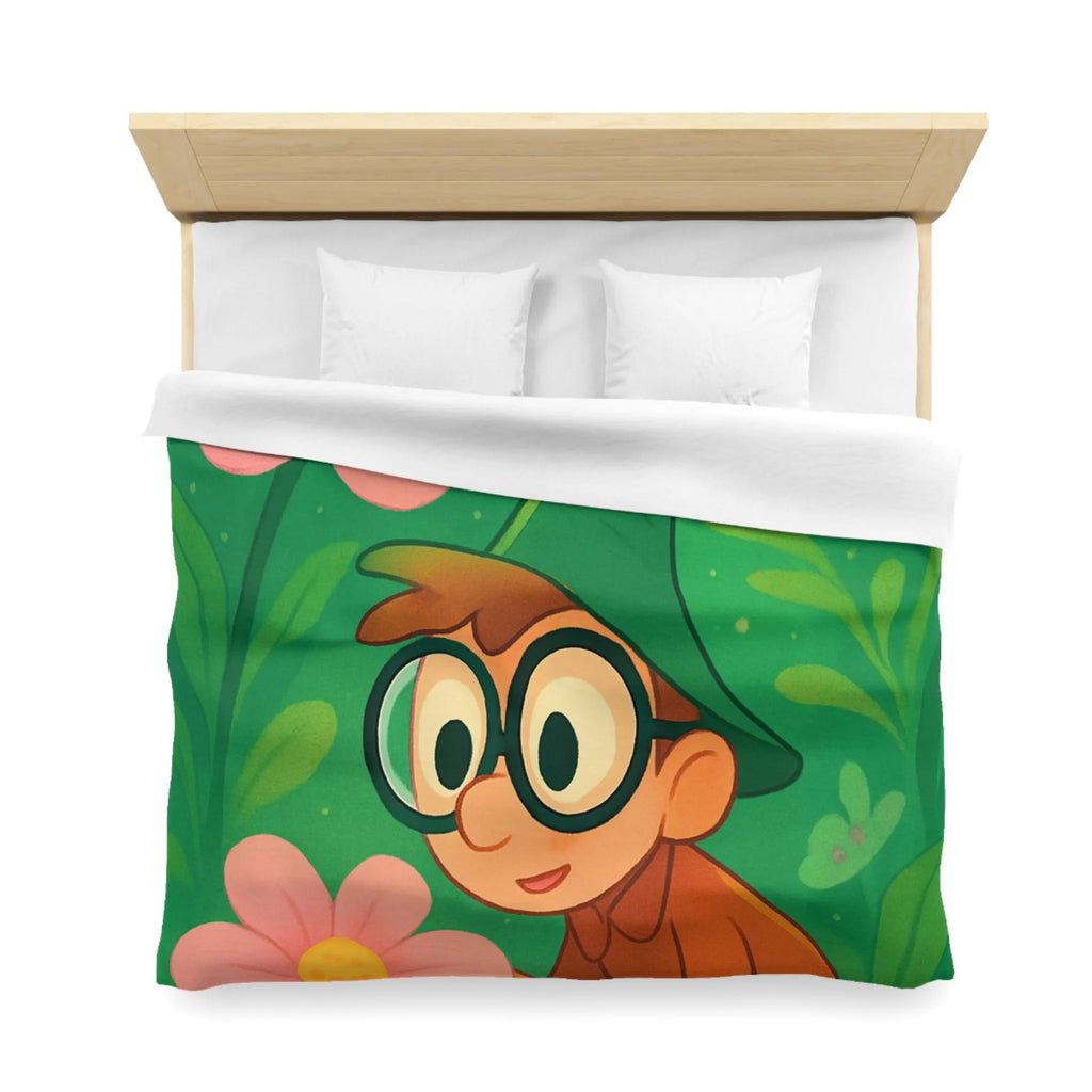 Housse de couette enfants magique jardin avec garçon et fleurs papillon colorés