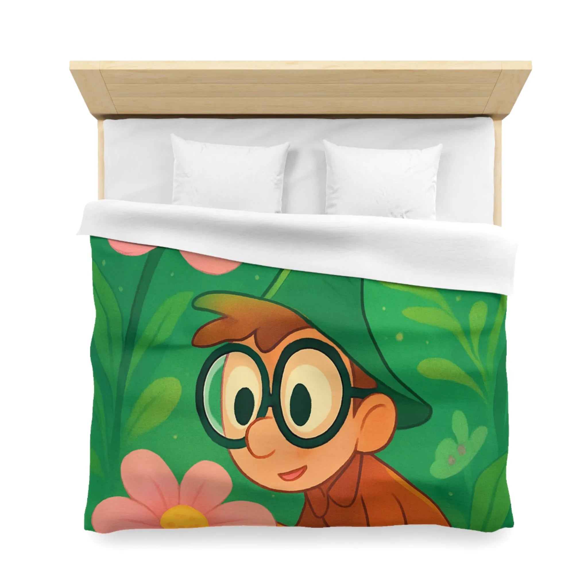 Housse de couette enfants magique jardin avec garçon et fleurs papillon colorés