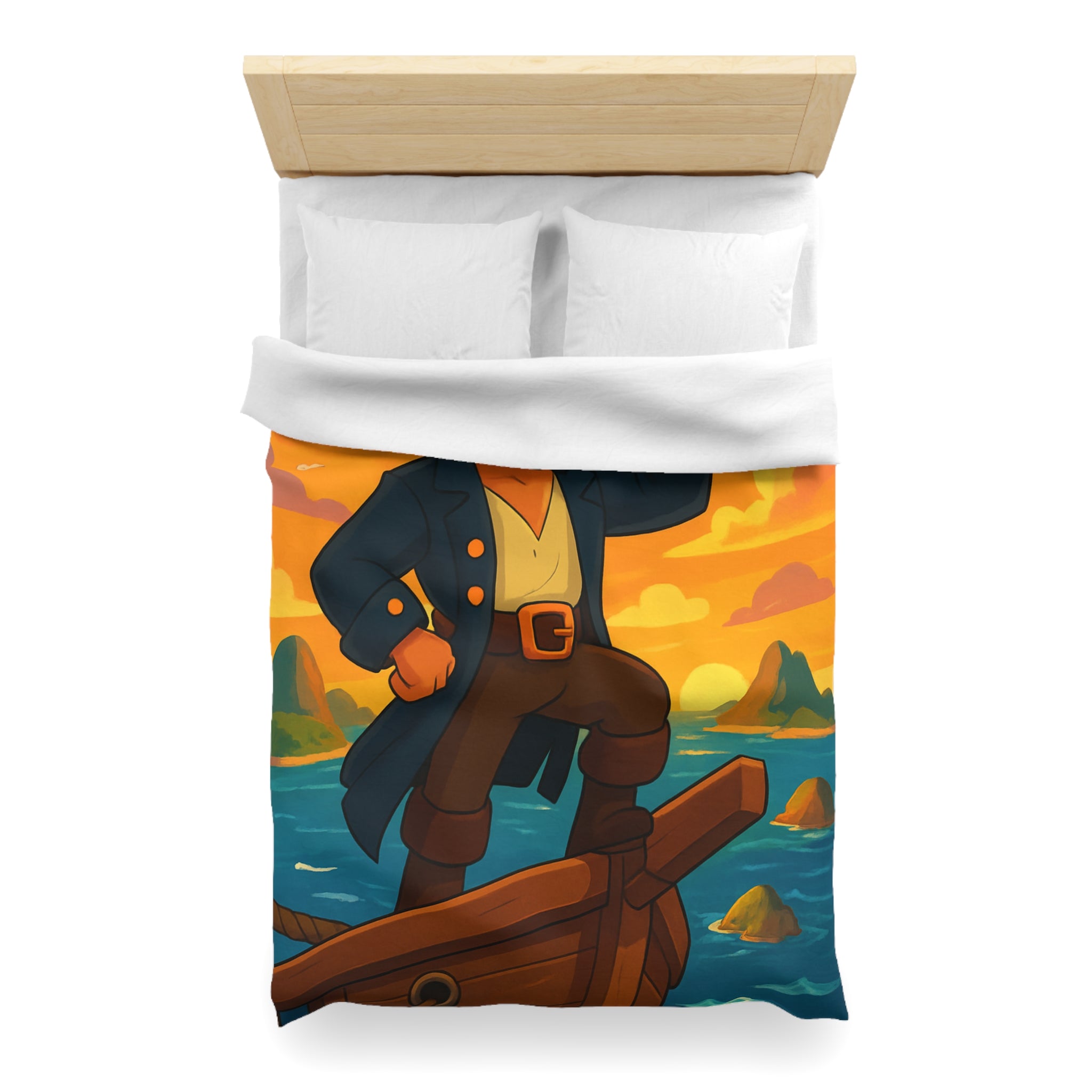 Housse de couette pirate flamboyant explorant les mers au coucher de soleil épique
