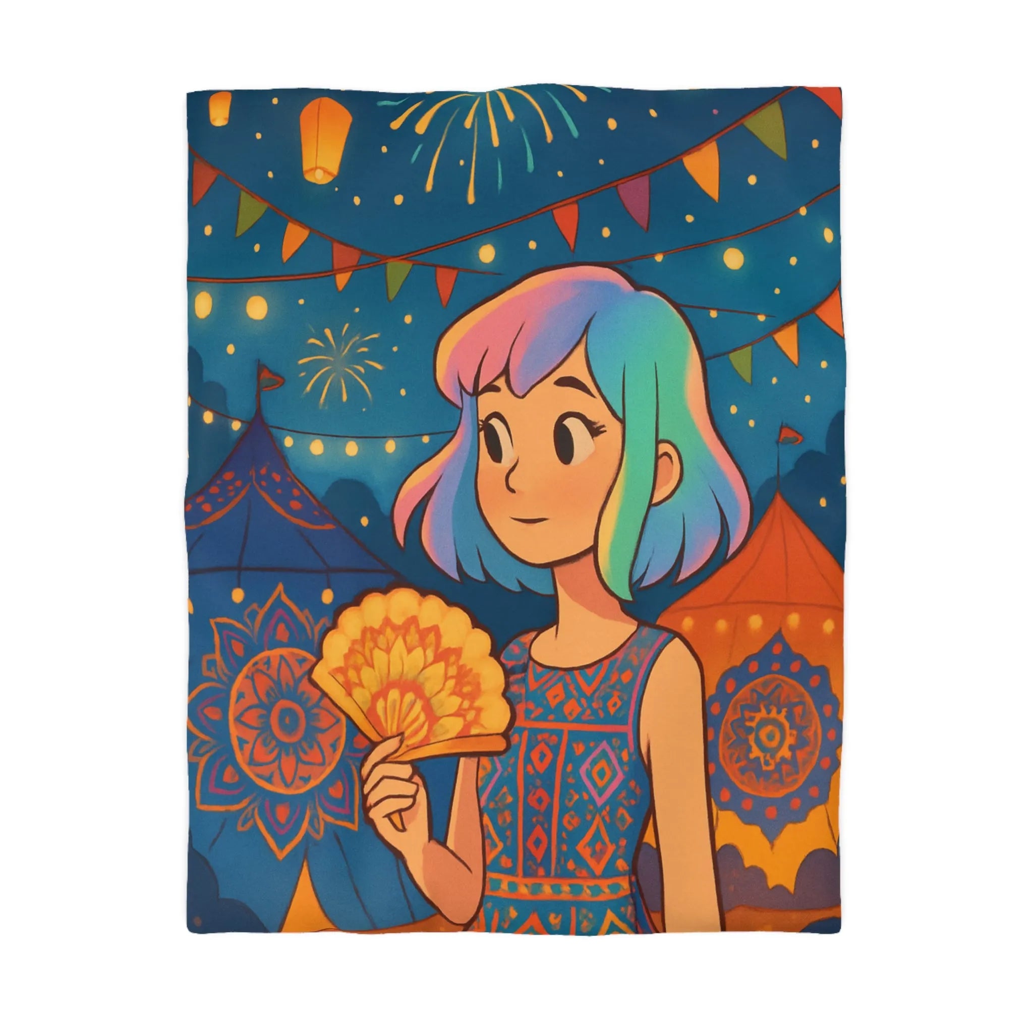 Housse de couette colorée avec motif de festival et feux d'artifice captivants