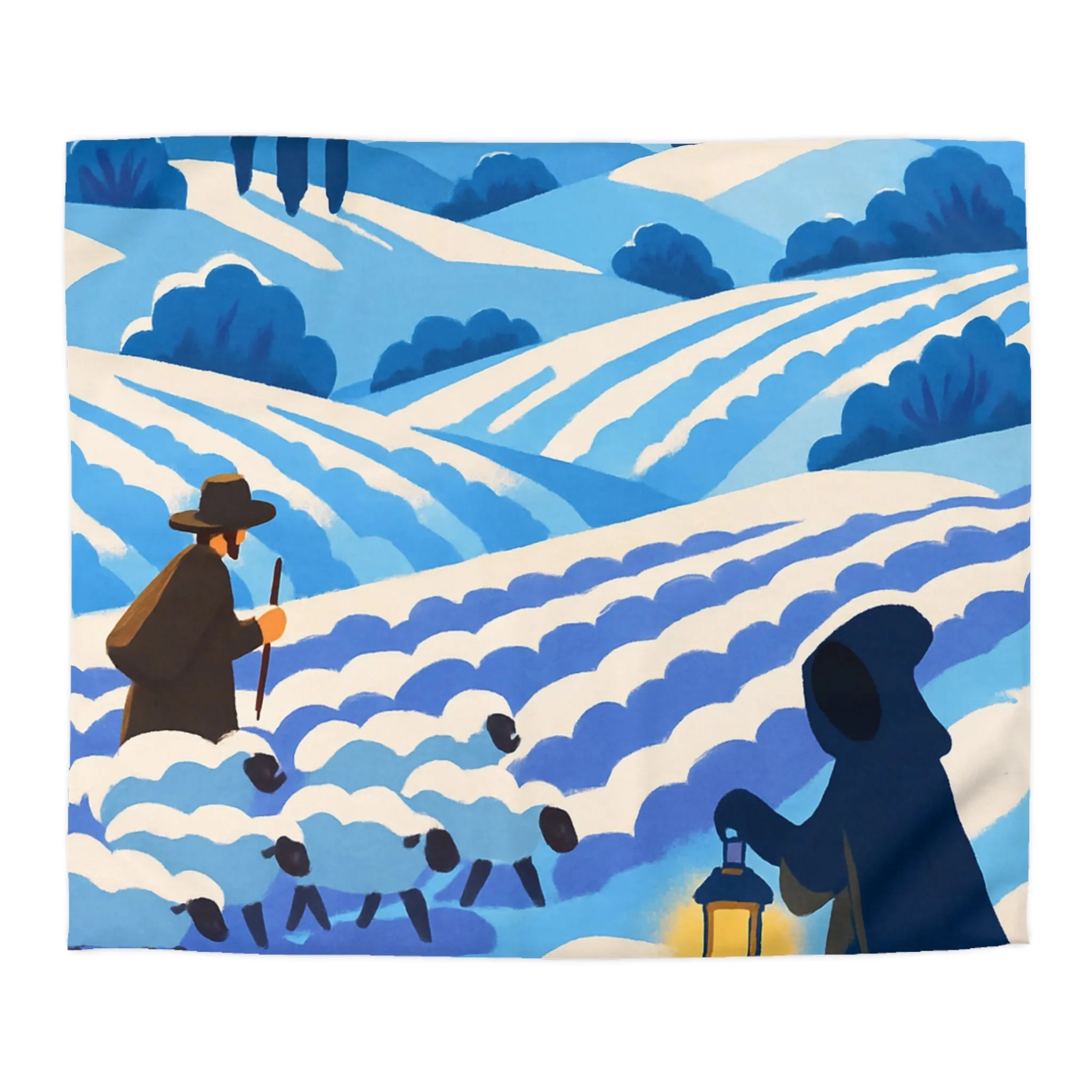 Housse de couette champêtre avec berger, moutons et moulin dans un paysage rêveur