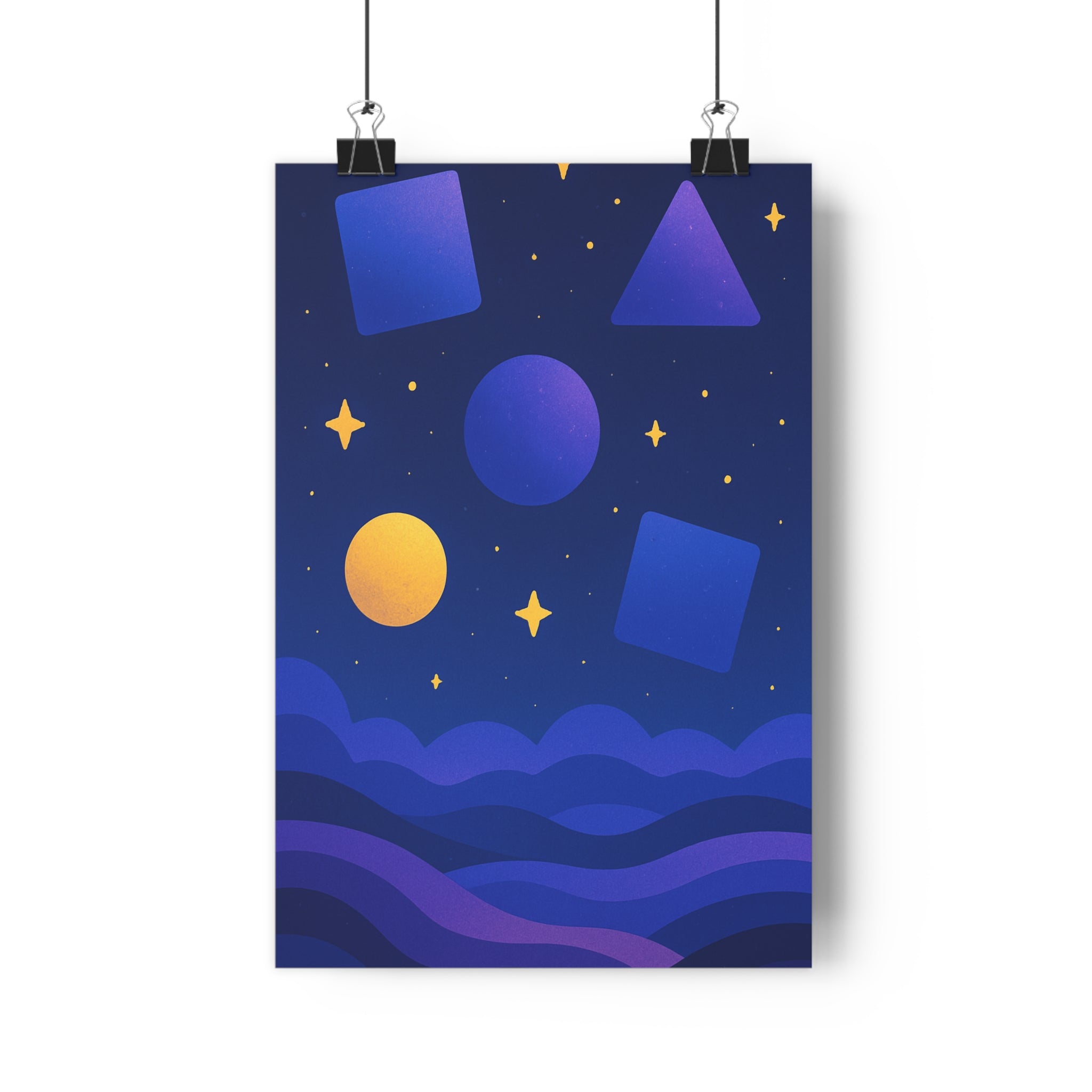 Poster décoratif géométrique pastel bleu violet cartoon apaisant chambre détente moderne 30x46 cm qualité