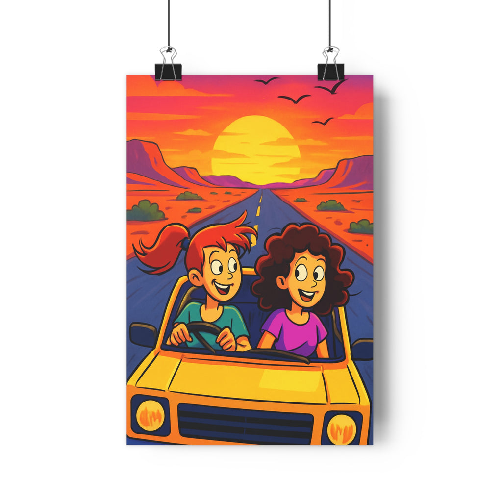 Poster décoratif cartoon jaune orange violet aventure liberté salon chambre ambiance années 90 30x46