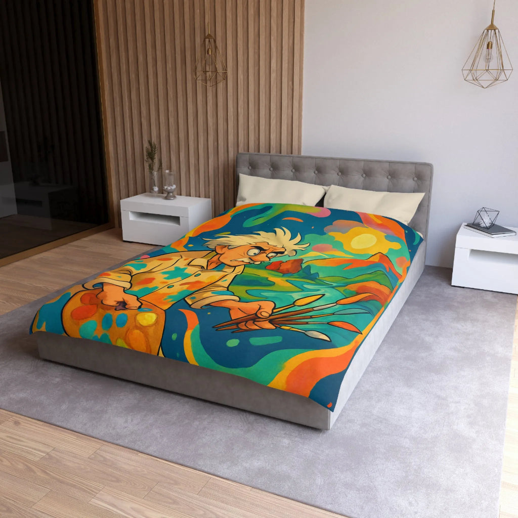 Housse de couette artistique avec peintre et paysage vibrant aux couleurs éclatantes