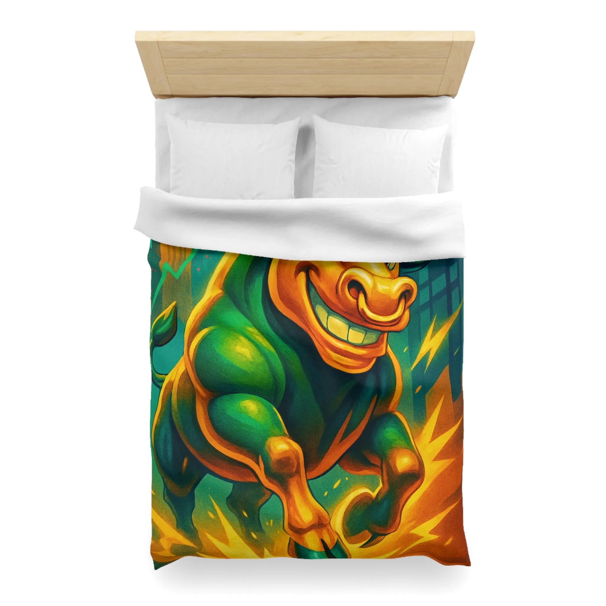 Housse de couette dynamique avec taureau optimiste et flèches de croissance urbaine