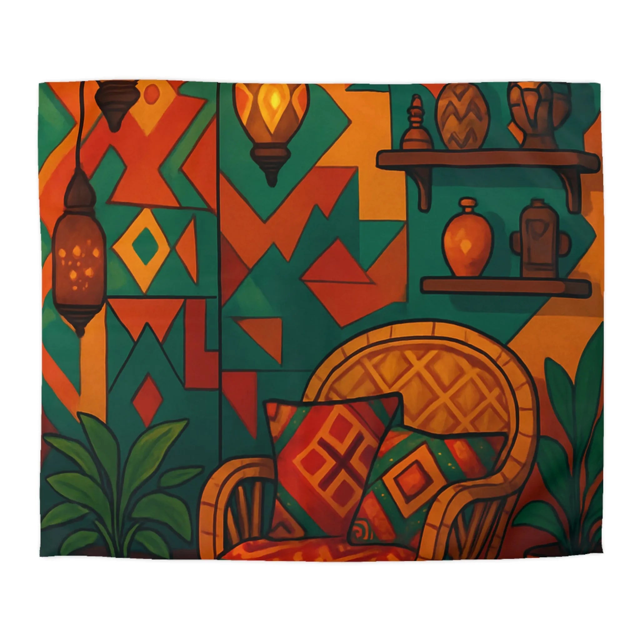 Housse de couette bohème chic aux motifs géométriques vibrants pour ambiance ethnique colorée