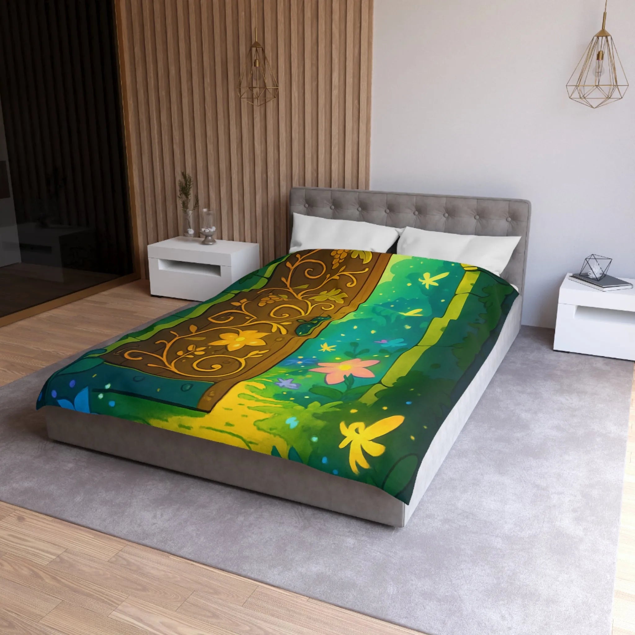 Housse de couette magique avec motif de porte mystique illuminée et papillons colorés