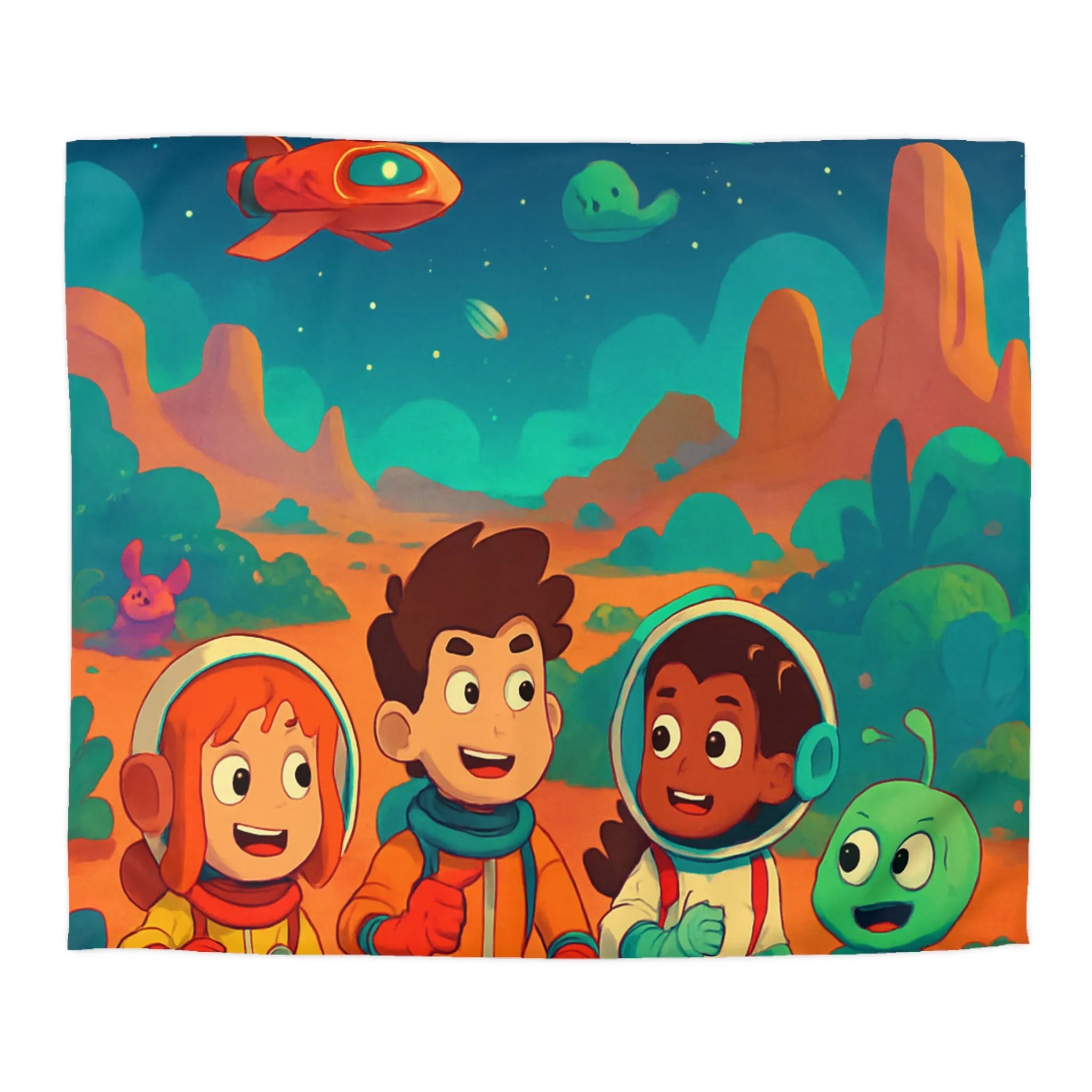 Housse de couette espace enfants, design coloré avec astronautes et paysages interstellaires