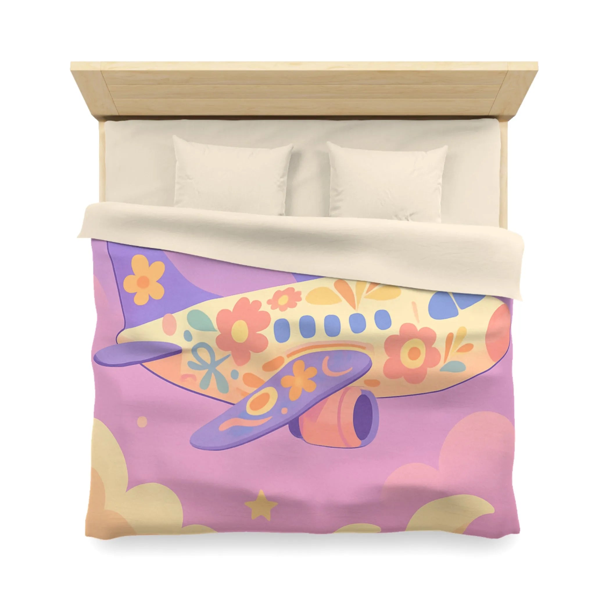 Housse de Couette Enfant Avion Fleuri, Repos Rêveur pour Chambre Cocon Douillet