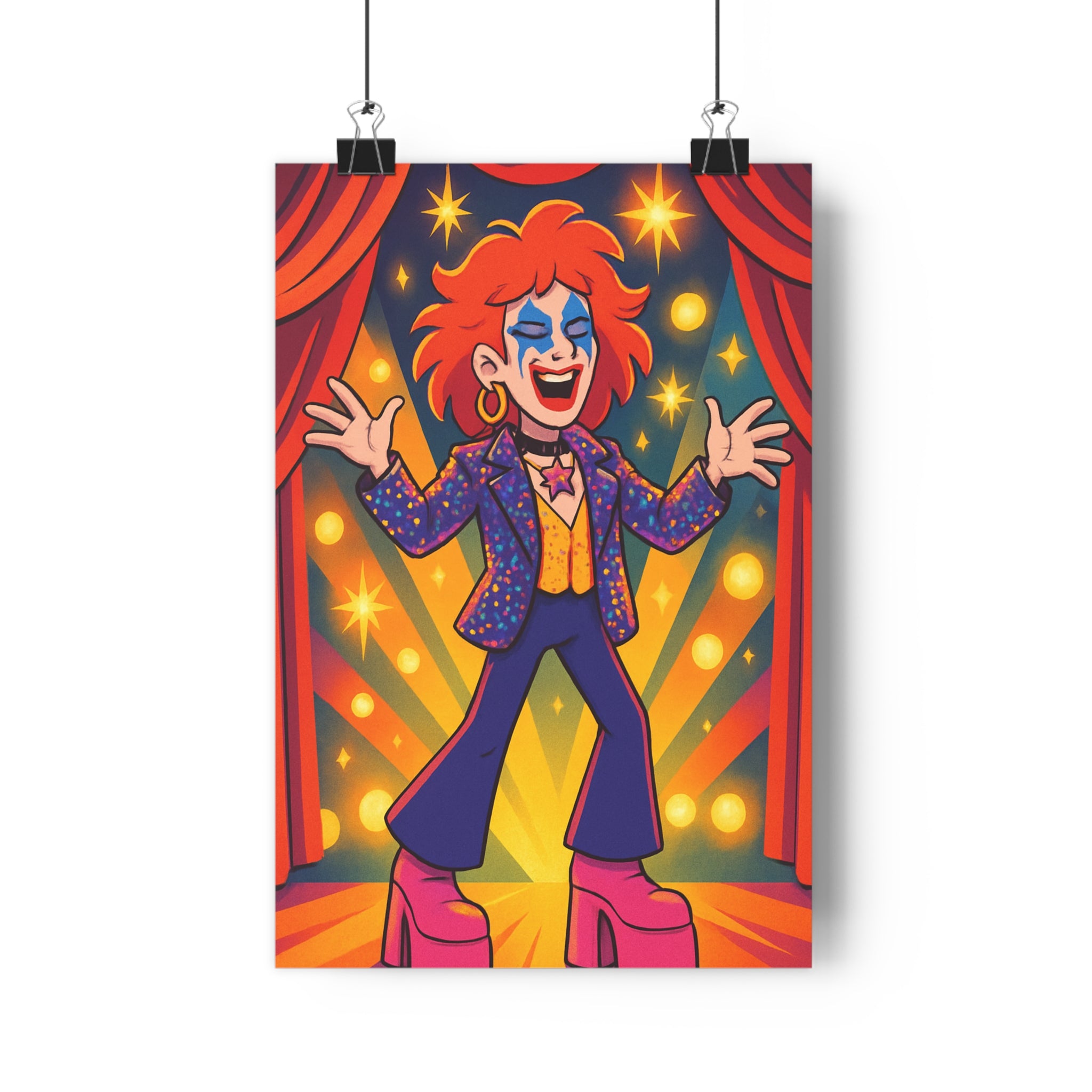 Poster décoratif glamour années 70 orange bleu vintage salon chambre énergique paillettes lumineux tendance