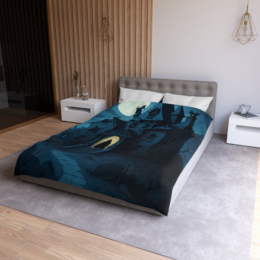 Housse de couette mystérieuse avec manoir gothique sous la pleine lune effrayante